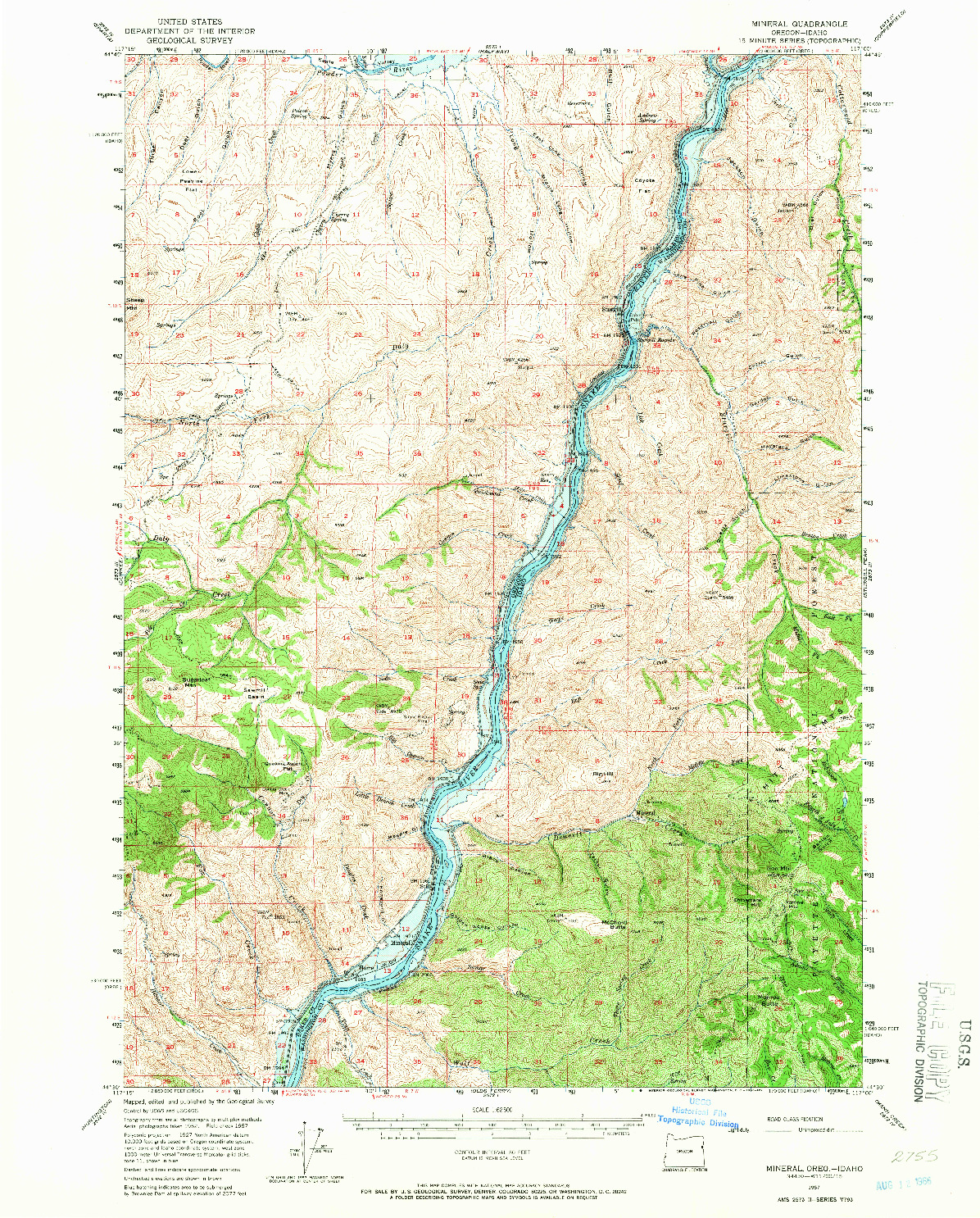 USGS 1:62500-SCALE QUADRANGLE FOR MINERAL, OR 1957