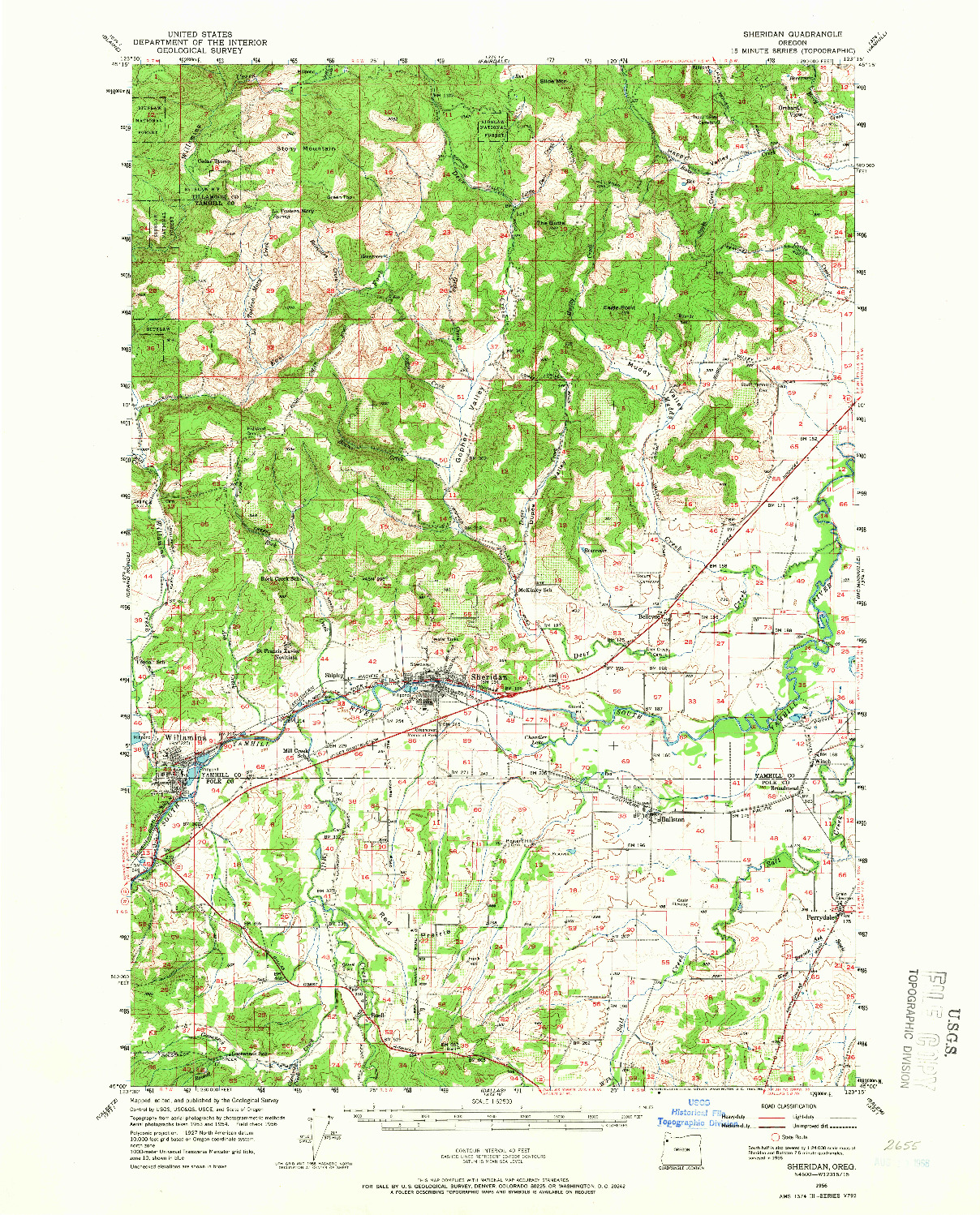 USGS 1:62500-SCALE QUADRANGLE FOR SHERIDAN, OR 1956