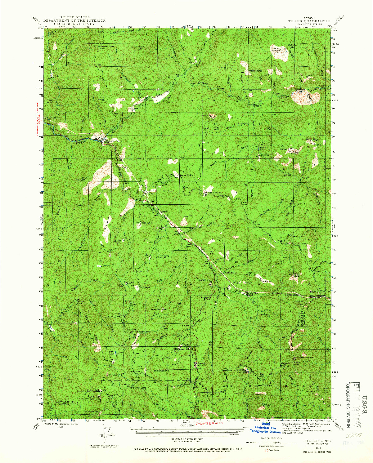 USGS 1:62500-SCALE QUADRANGLE FOR TILLER, OR 1944