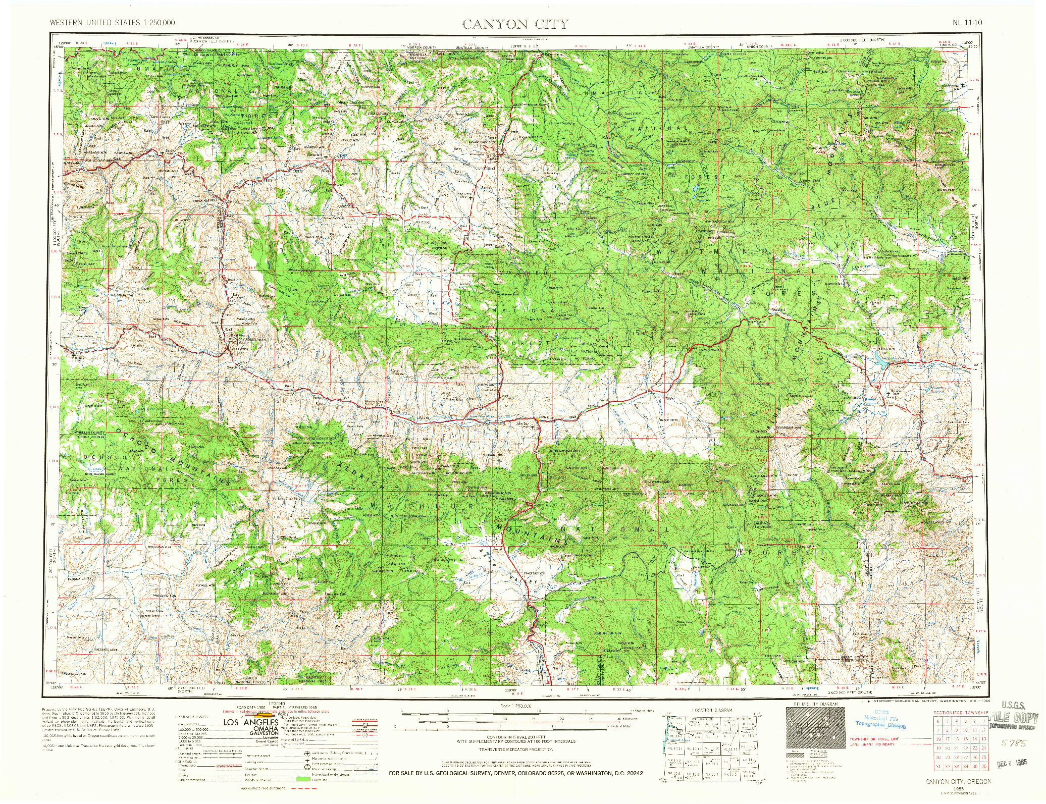 USGS 1:250000-SCALE QUADRANGLE FOR CANYON CITY, OR 1955