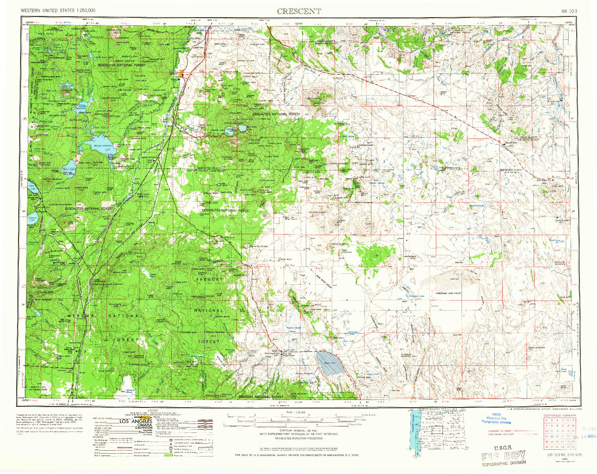 USGS 1:250000-SCALE QUADRANGLE FOR CRESCENT, OR 1955