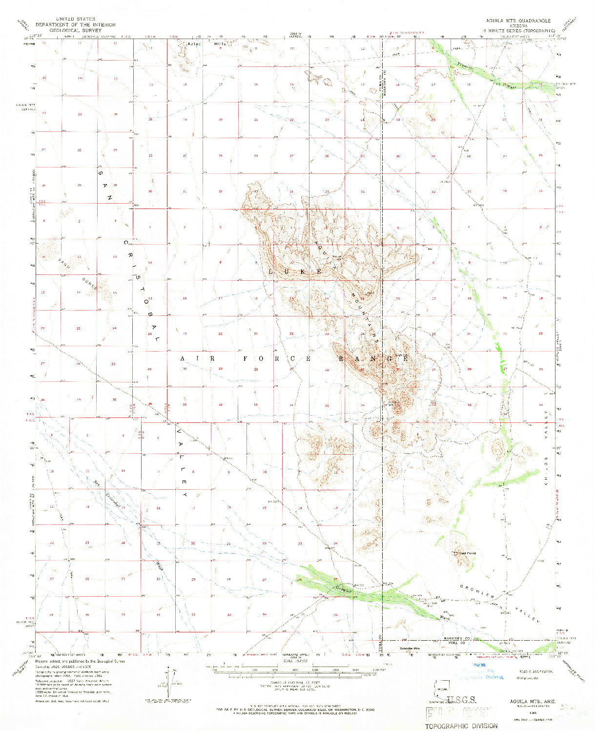 USGS 1:62500-SCALE QUADRANGLE FOR AGUILA MOUNTAINS, AZ 1965