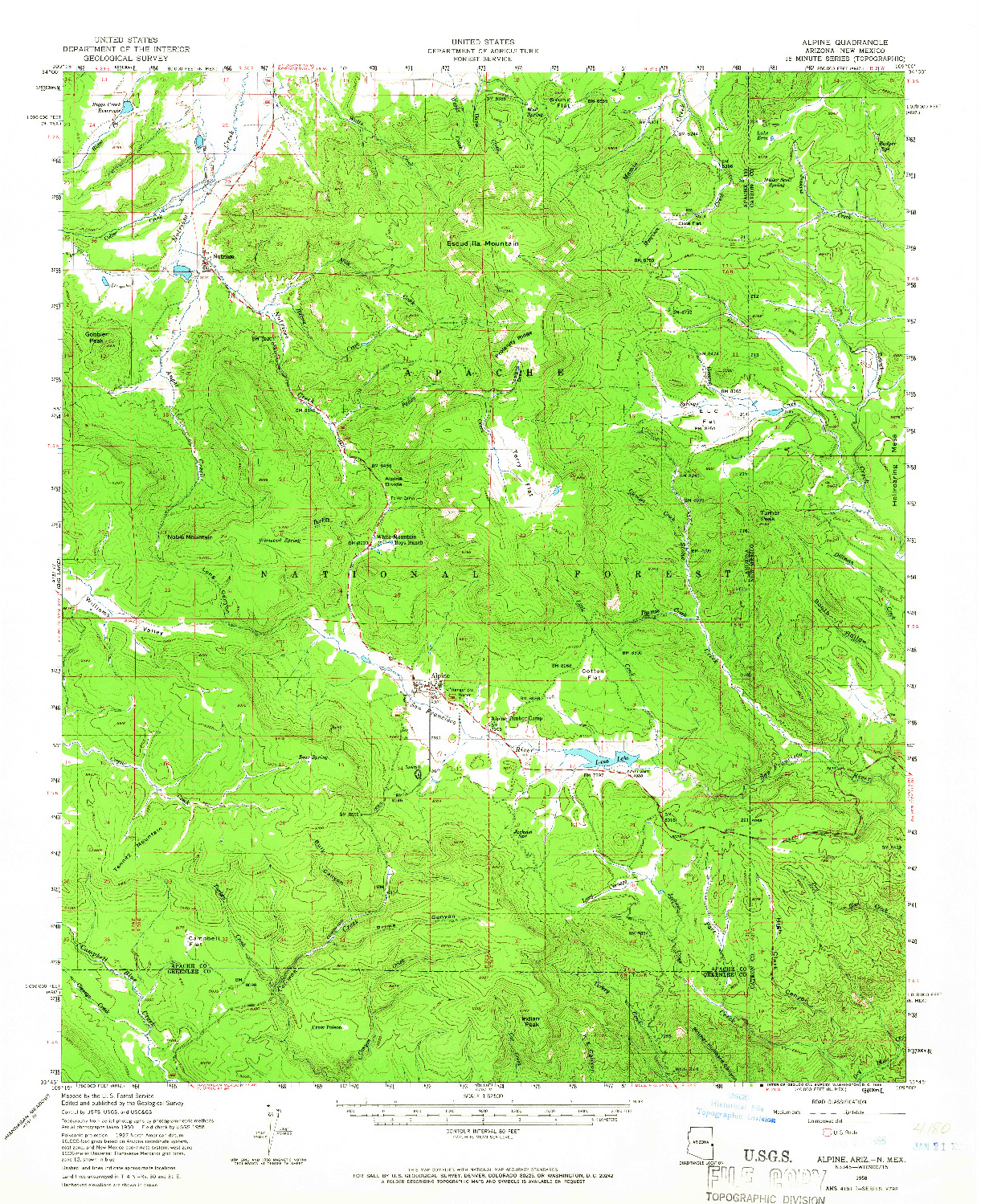 USGS 1:62500-SCALE QUADRANGLE FOR ALPINE, AZ 1958
