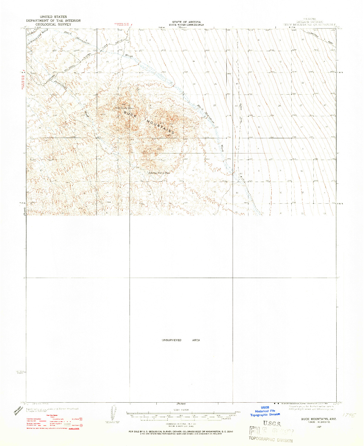 USGS 1:62500-SCALE QUADRANGLE FOR BUCK MOUNTAINS, AZ 1927