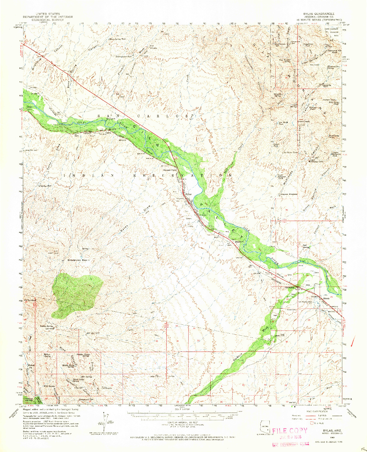 USGS 1:62500-SCALE QUADRANGLE FOR BYLAS, AZ 1960