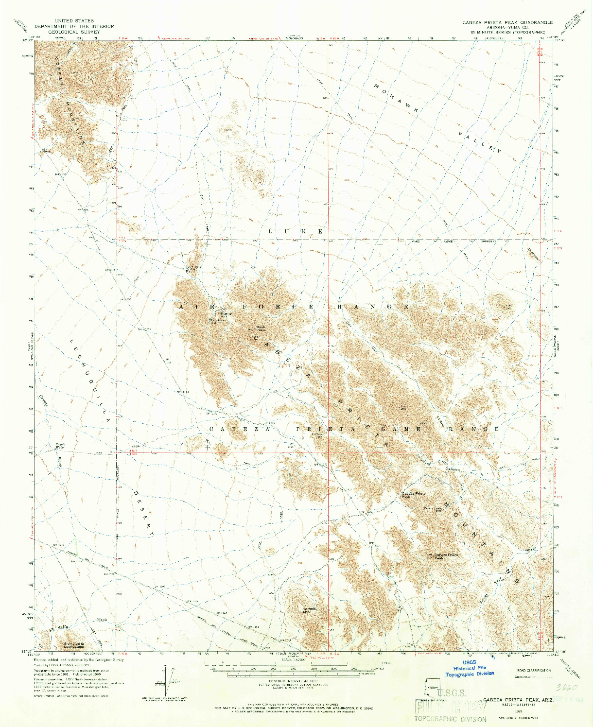 USGS 1:62500-SCALE QUADRANGLE FOR CABEZA PRIETA PEAK, AZ 1965