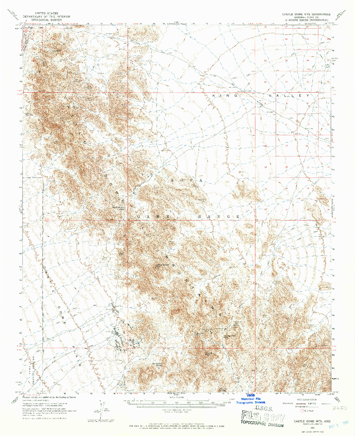 USGS 1:62500-SCALE QUADRANGLE FOR CASTLE DOME MTS, AZ 1965