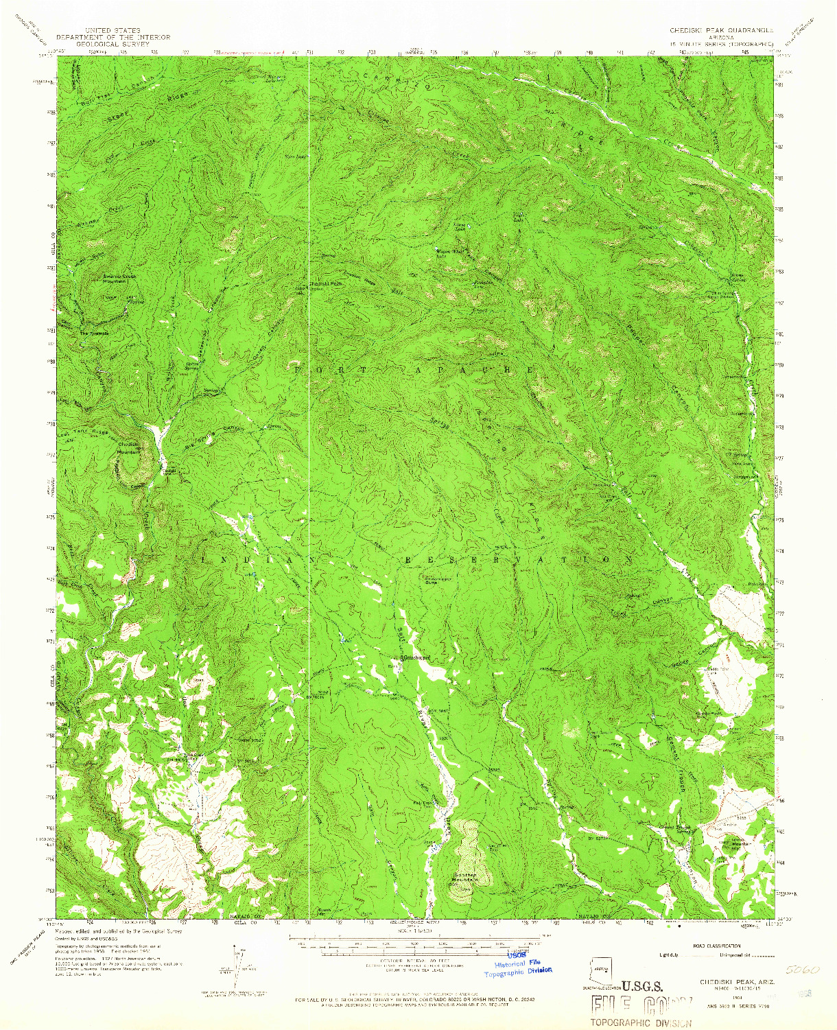 USGS 1:62500-SCALE QUADRANGLE FOR CHEDISKI PEAK, AZ 1961