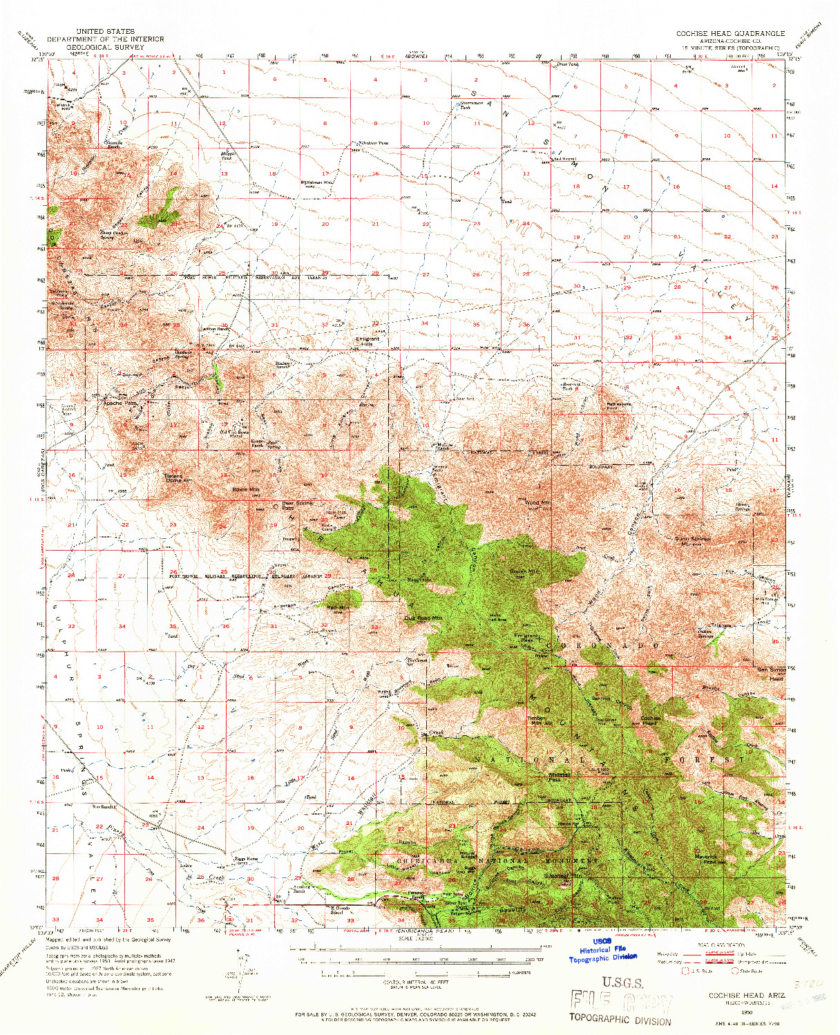 USGS 1:62500-SCALE QUADRANGLE FOR COCHISE HEAD, AZ 1950