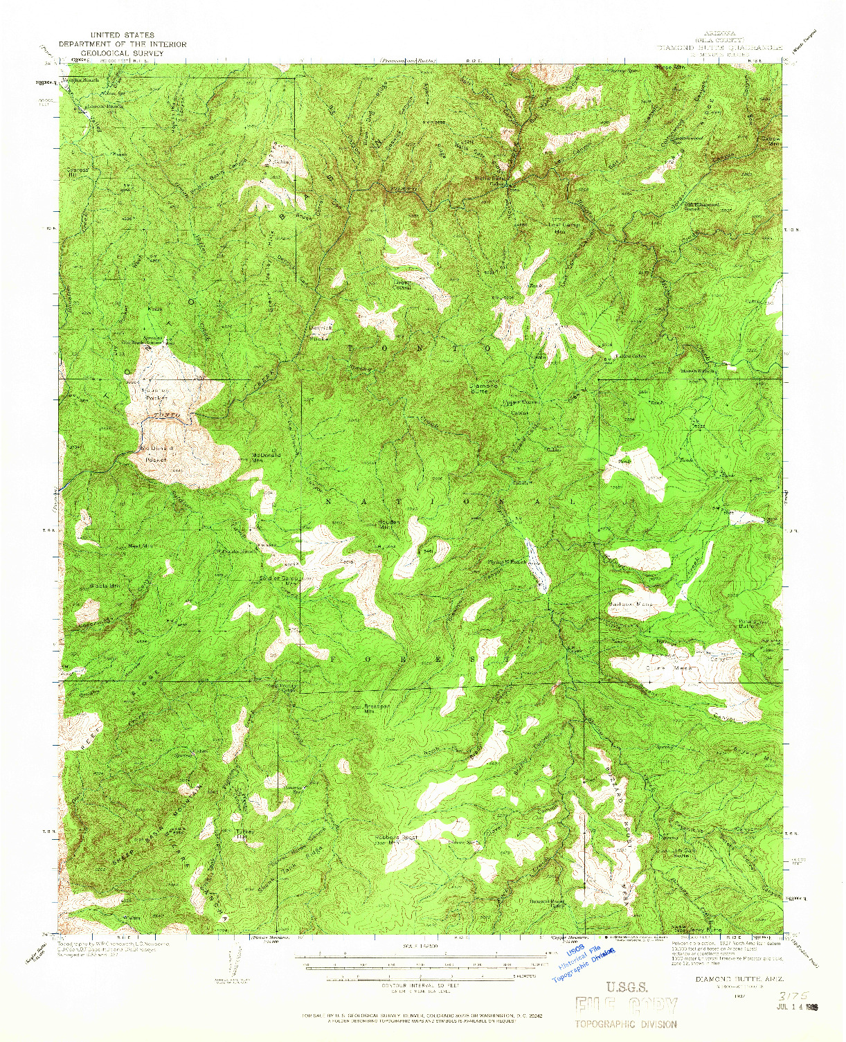 USGS 1:62500-SCALE QUADRANGLE FOR DIAMOND BUTTE, AZ 1937