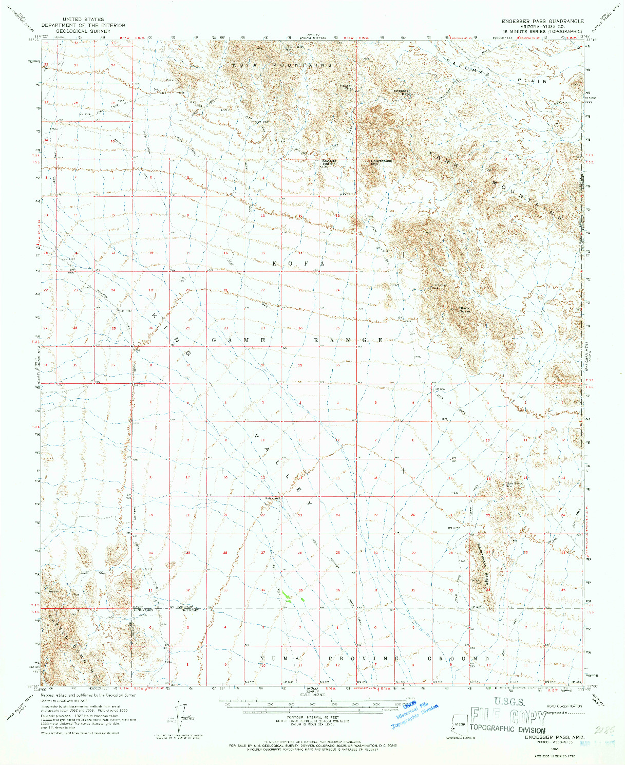 USGS 1:62500-SCALE QUADRANGLE FOR ENGESSER PASS, AZ 1965