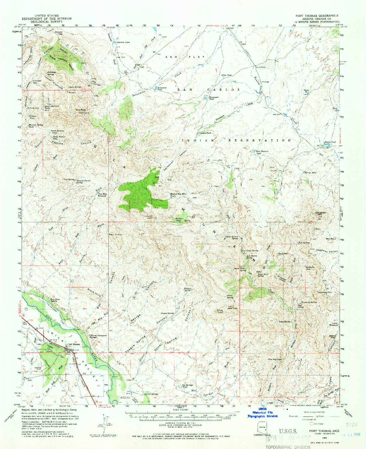 USGS 1:62500-SCALE QUADRANGLE FOR FORT THOMAS, AZ 1960