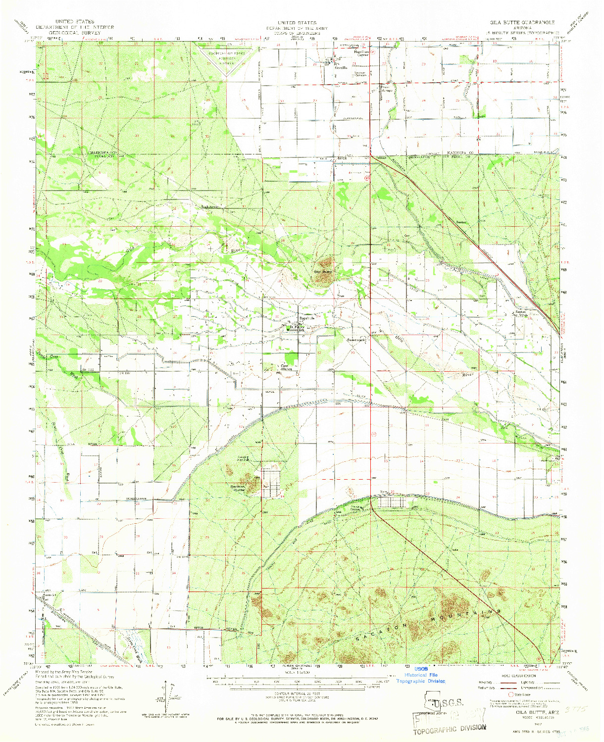 USGS 1:62500-SCALE QUADRANGLE FOR GILA BUTTE, AZ 1952