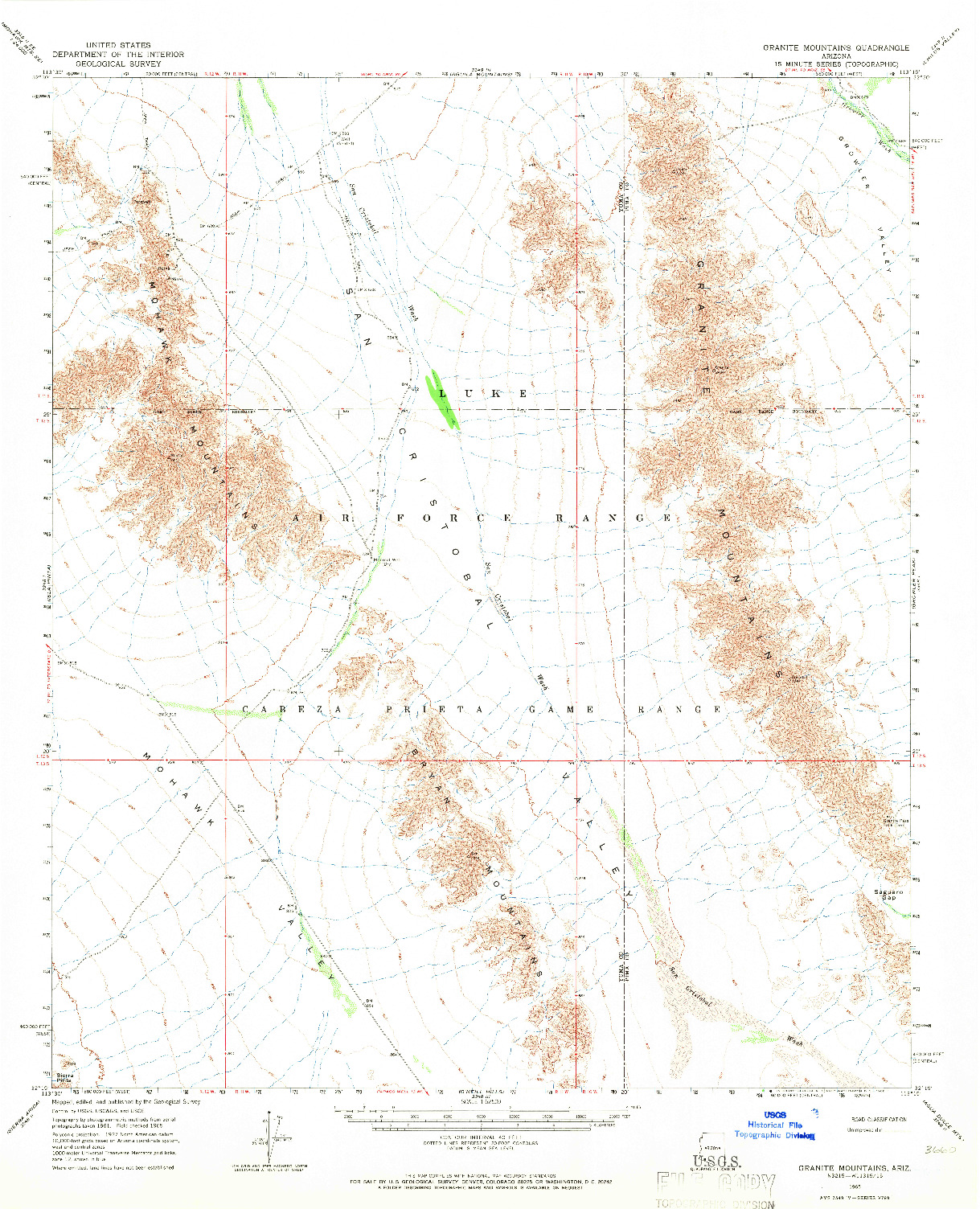 USGS 1:62500-SCALE QUADRANGLE FOR GRANITE MOUNTAINS, AZ 1965