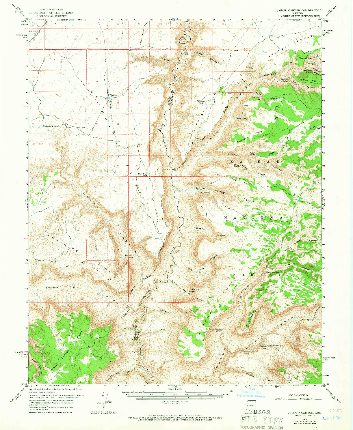 USGS 1:62500-SCALE QUADRANGLE FOR JUMPUP CANYON, AZ 1957