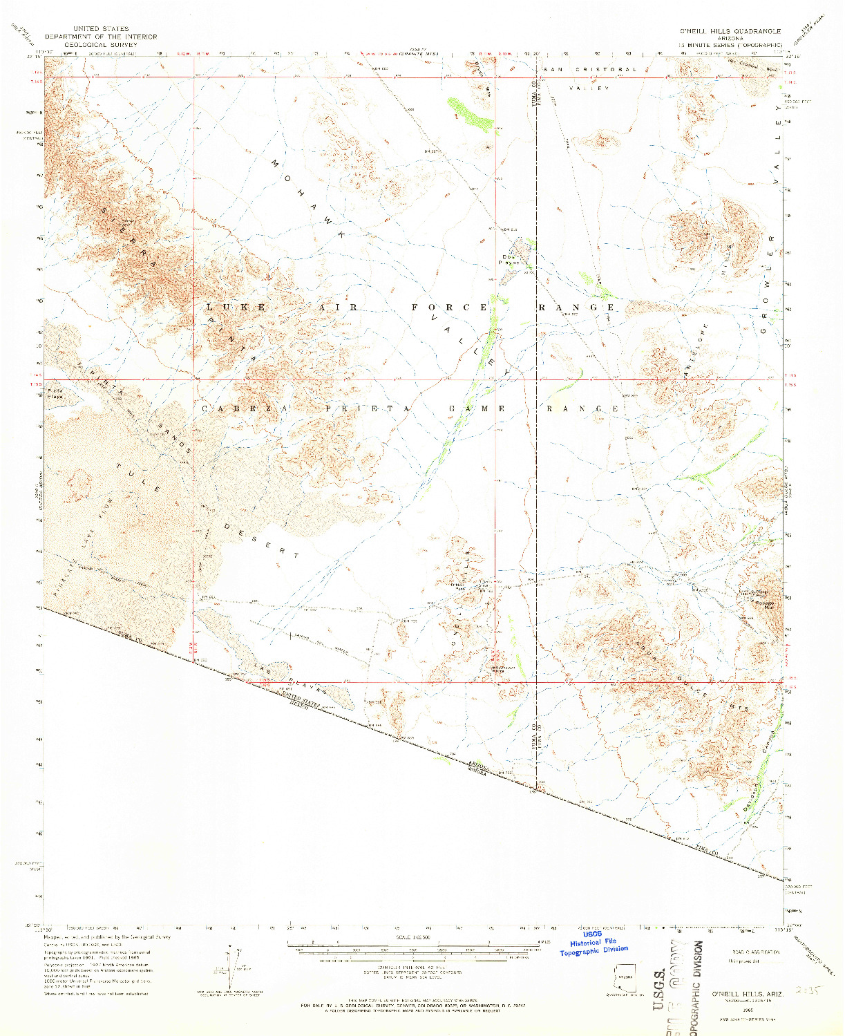 USGS 1:62500-SCALE QUADRANGLE FOR O'NEILL HILLS, AZ 1965