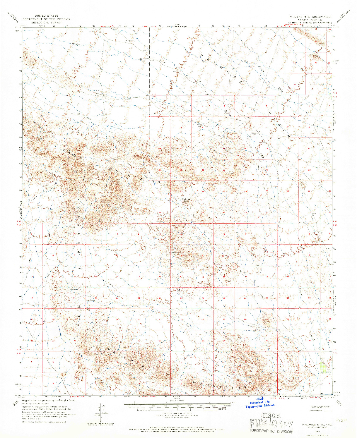 USGS 1:62500-SCALE QUADRANGLE FOR PALOMAS MTS, AZ 1965