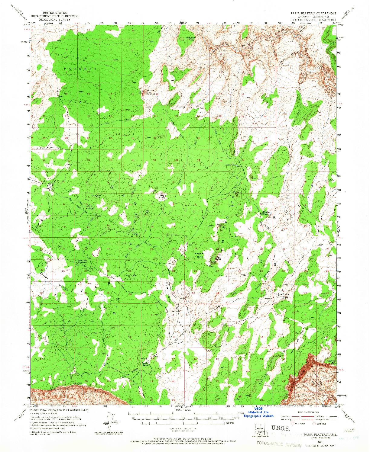 USGS 1:62500-SCALE QUADRANGLE FOR PARIA PLATEAU, AZ 1954