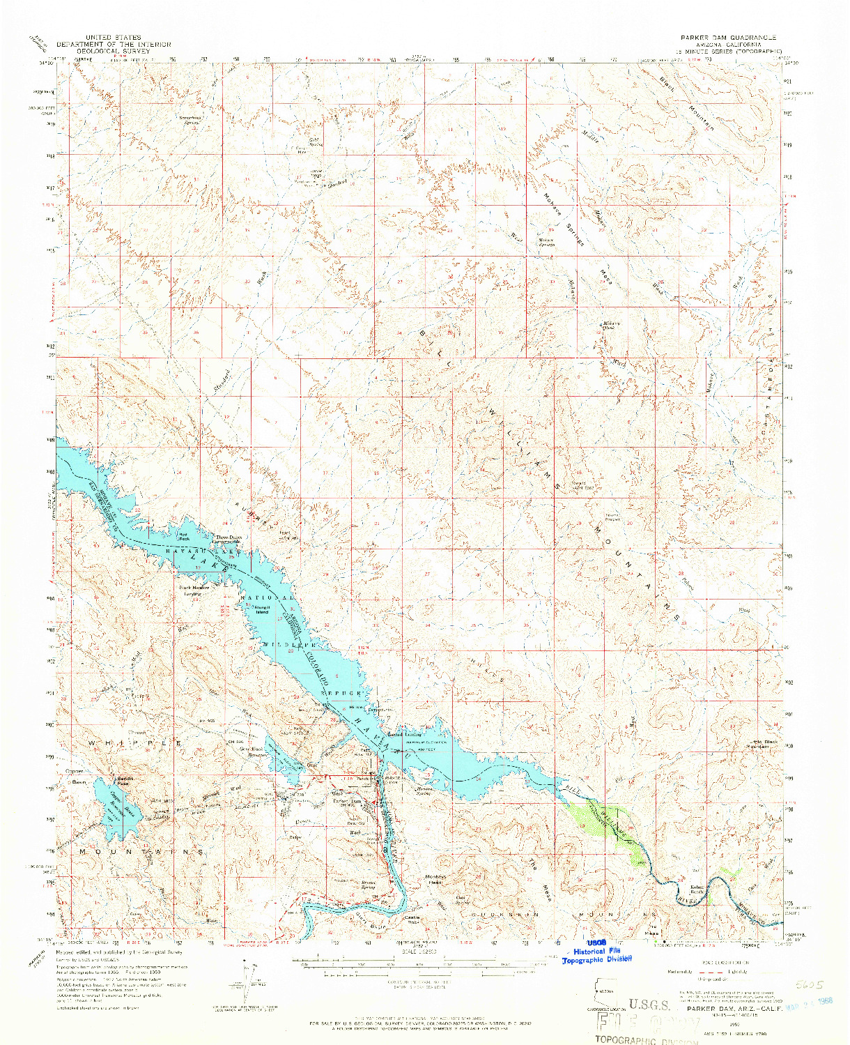 USGS 1:62500-SCALE QUADRANGLE FOR PARKER DAM, AZ 1959