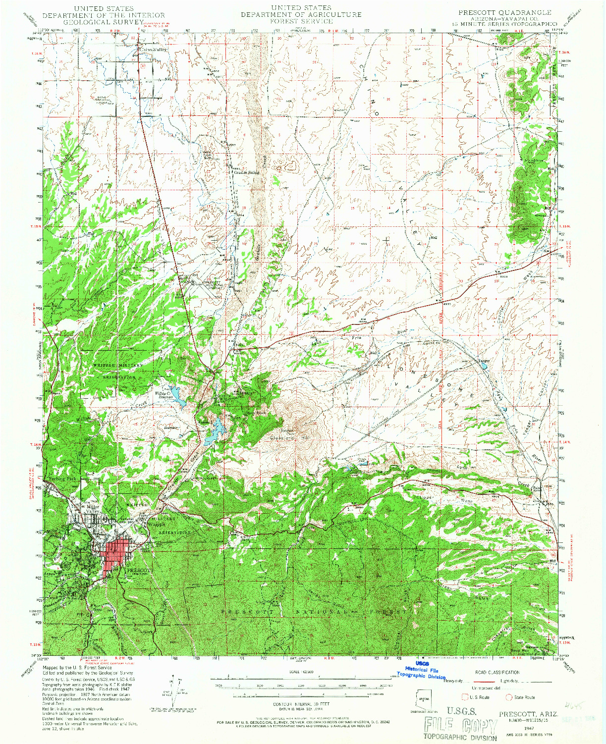 USGS 1:62500-SCALE QUADRANGLE FOR PRESCOTT, AZ 1947