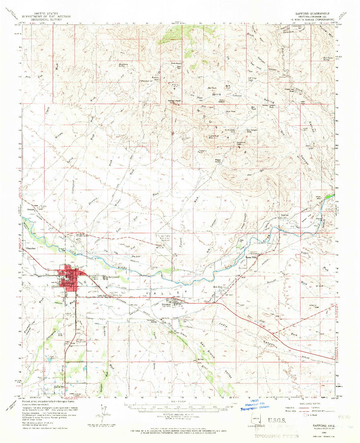 USGS 1:62500-SCALE QUADRANGLE FOR SAFFORD, AZ 1960