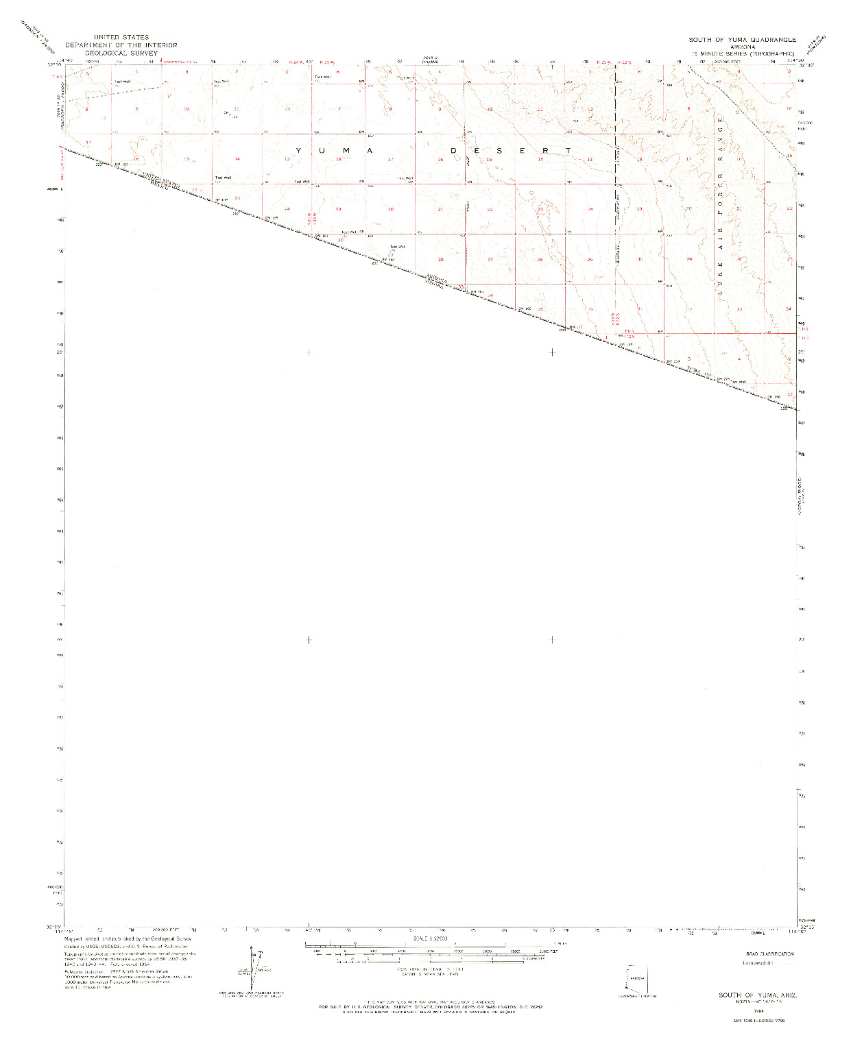 USGS 1:62500-SCALE QUADRANGLE FOR SOUTH OF YUMA, AZ 1964