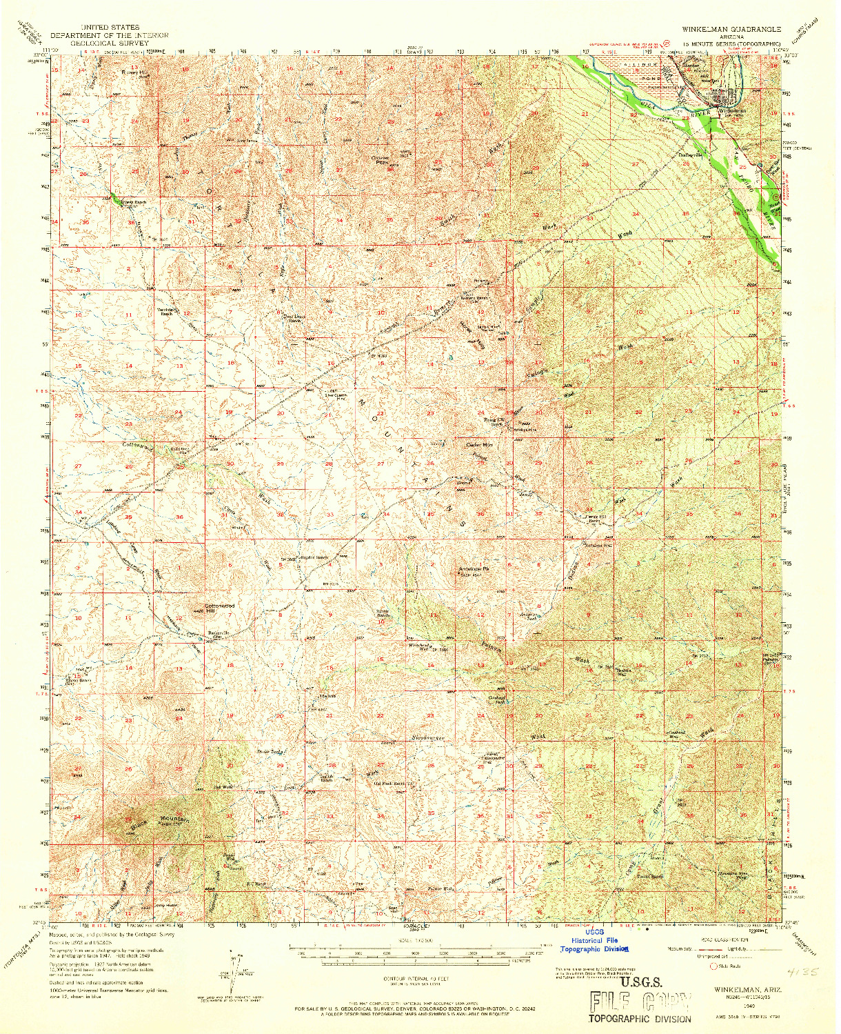 USGS 1:62500-SCALE QUADRANGLE FOR WINKELMAN, AZ 1949