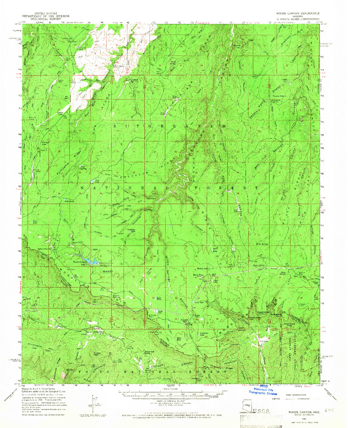 USGS 1:62500-SCALE QUADRANGLE FOR WOODS CANYON, AZ 1961