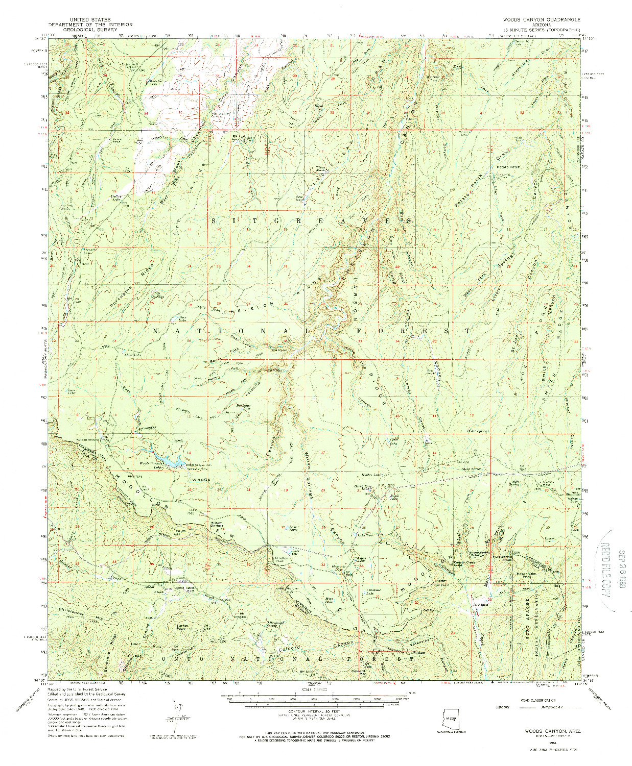 USGS 1:62500-SCALE QUADRANGLE FOR WOODS CANYON, AZ 1961