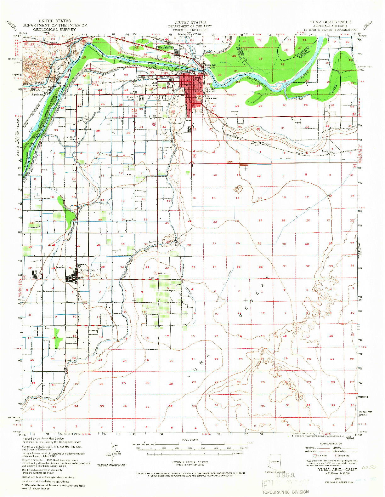 USGS 1:62500-SCALE QUADRANGLE FOR YUMA, AZ 1940