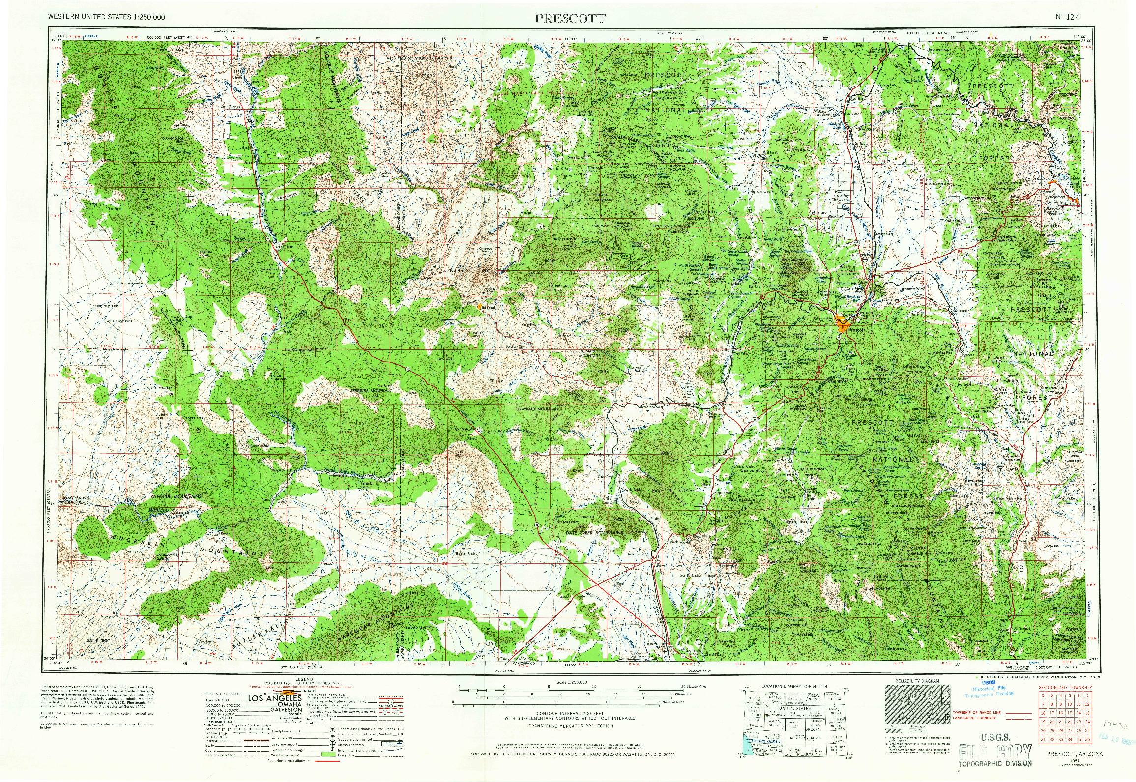 USGS 1:250000-SCALE QUADRANGLE FOR PRESCOTT, AZ 1954