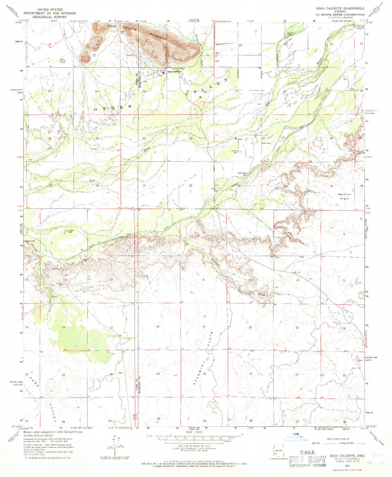 USGS 1:24000-SCALE QUADRANGLE FOR AGUA CALIENTE, AZ 1965