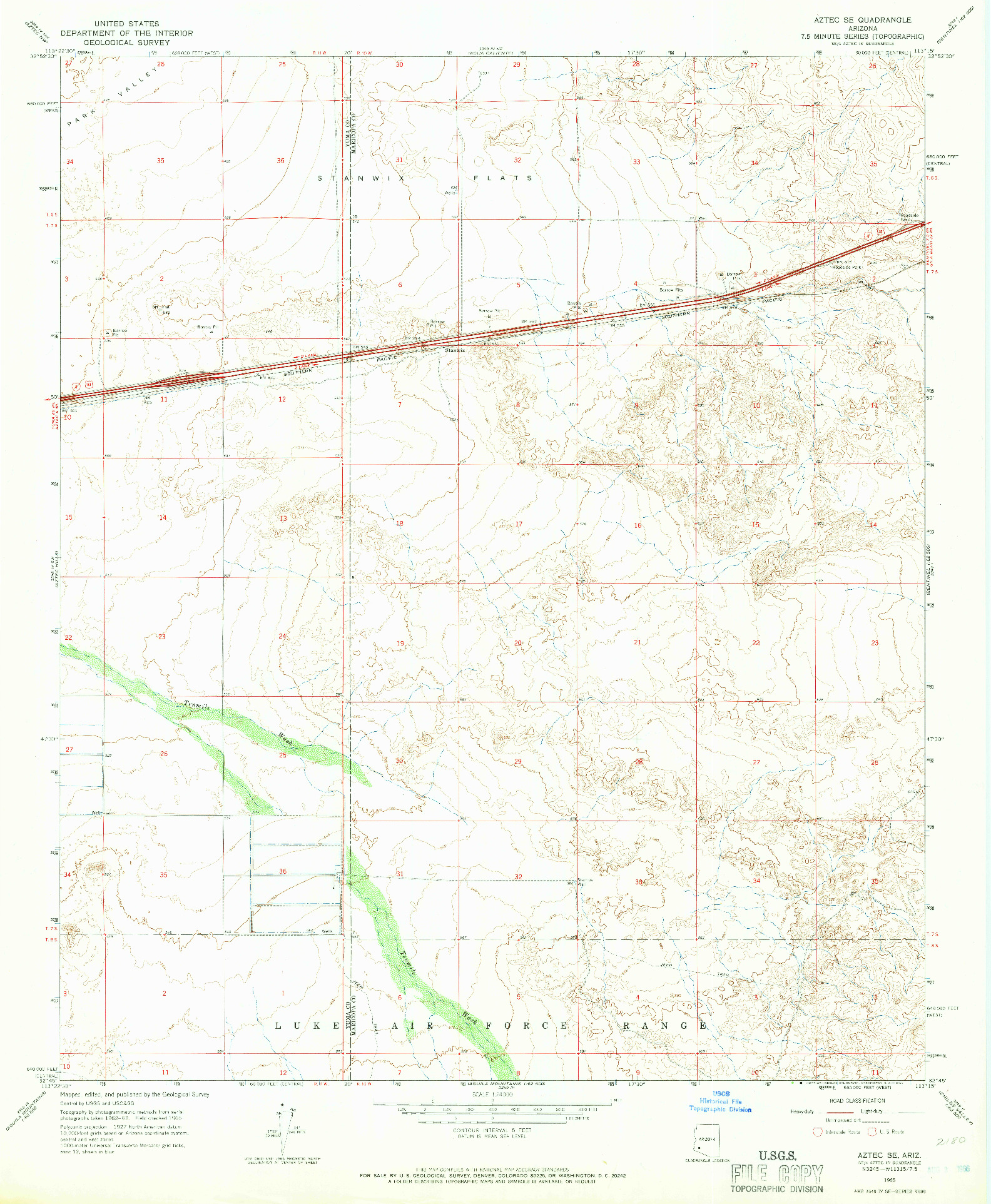 USGS 1:24000-SCALE QUADRANGLE FOR AZTEC SE, AZ 1965