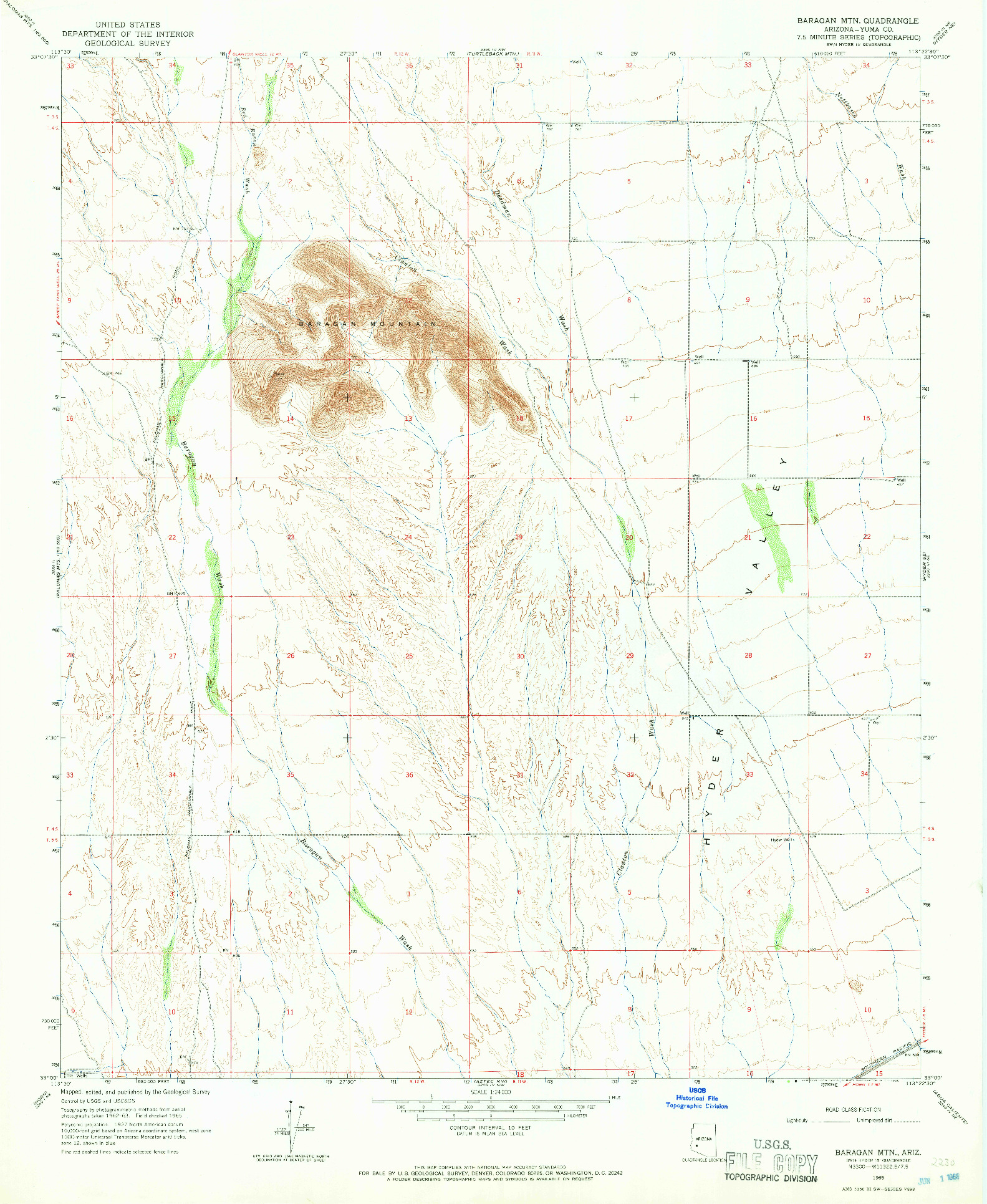 USGS 1:24000-SCALE QUADRANGLE FOR BARAGAN MTN, AZ 1965