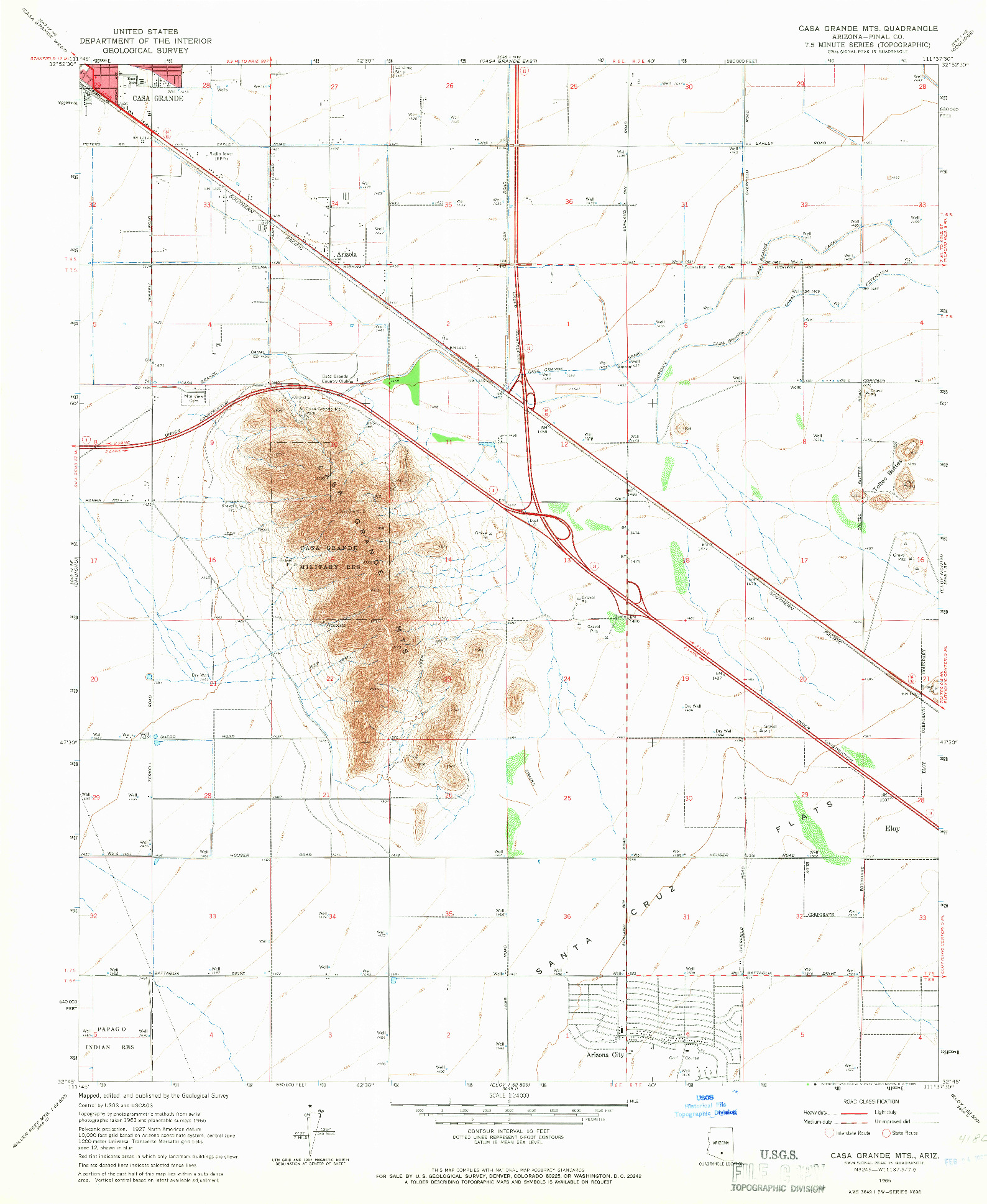 USGS 1:24000-SCALE QUADRANGLE FOR CASA GRANDE MTS, AZ 1965