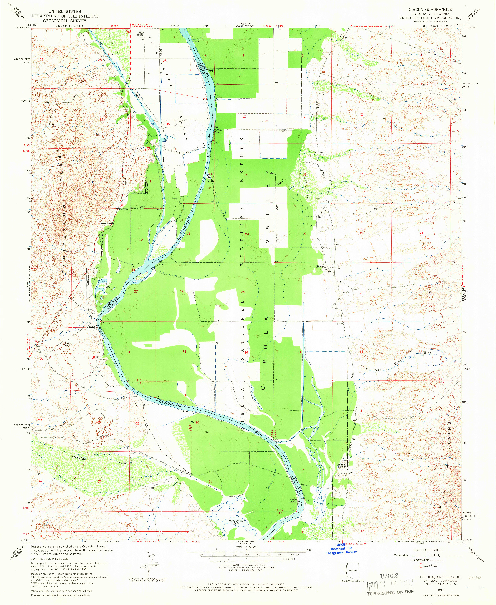 USGS 1:24000-SCALE QUADRANGLE FOR CIBOLA, AZ 1965