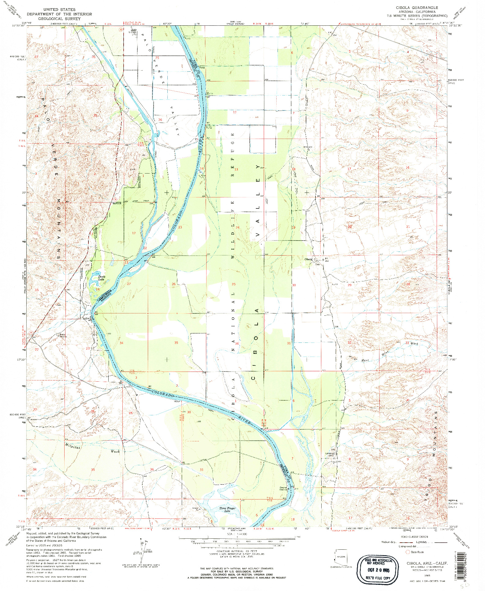 USGS 1:24000-SCALE QUADRANGLE FOR CIBOLA, AZ 1965