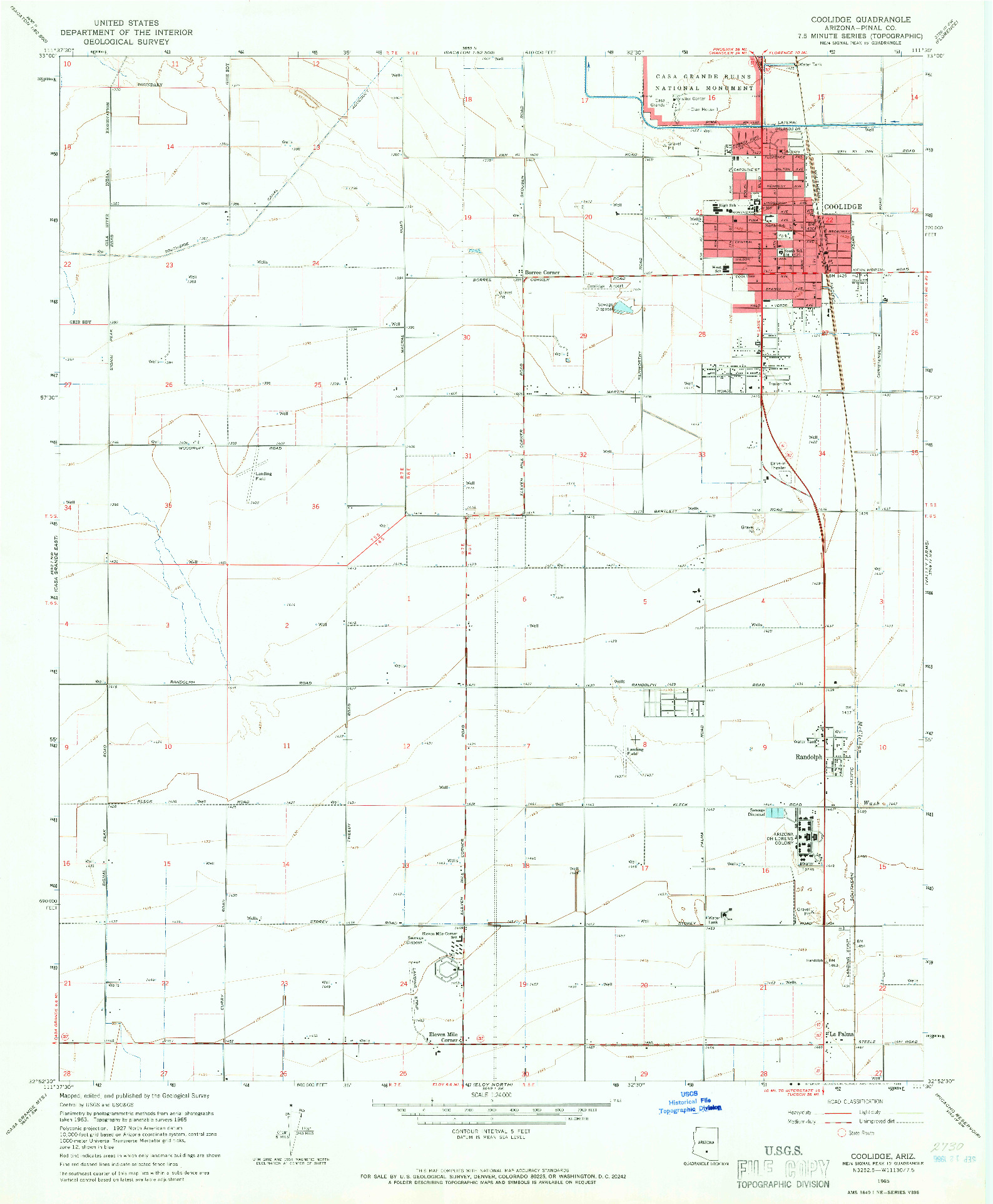 USGS 1:24000-SCALE QUADRANGLE FOR COOLIDGE, AZ 1965