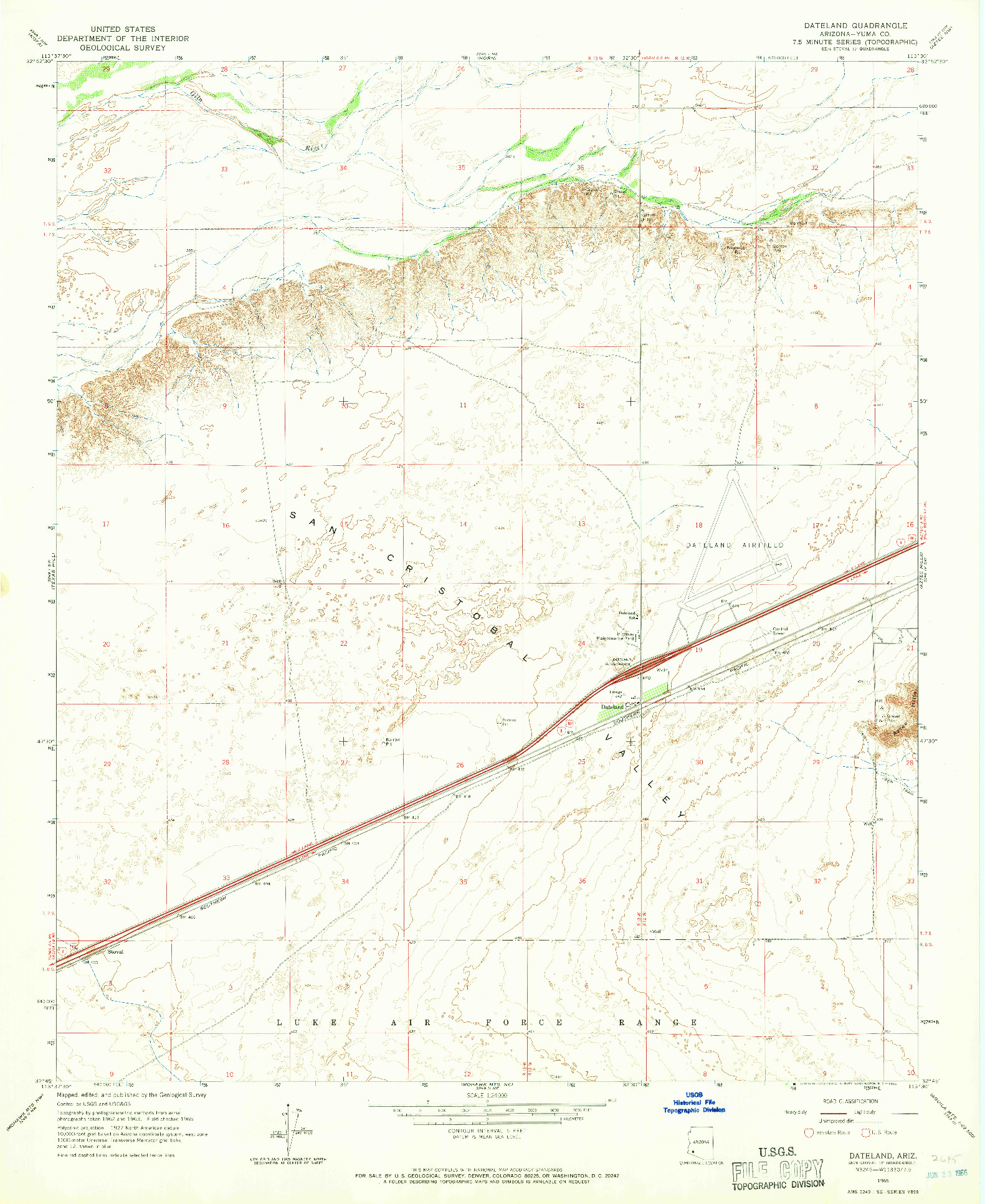 USGS 1:24000-SCALE QUADRANGLE FOR DATELAND, AZ 1965