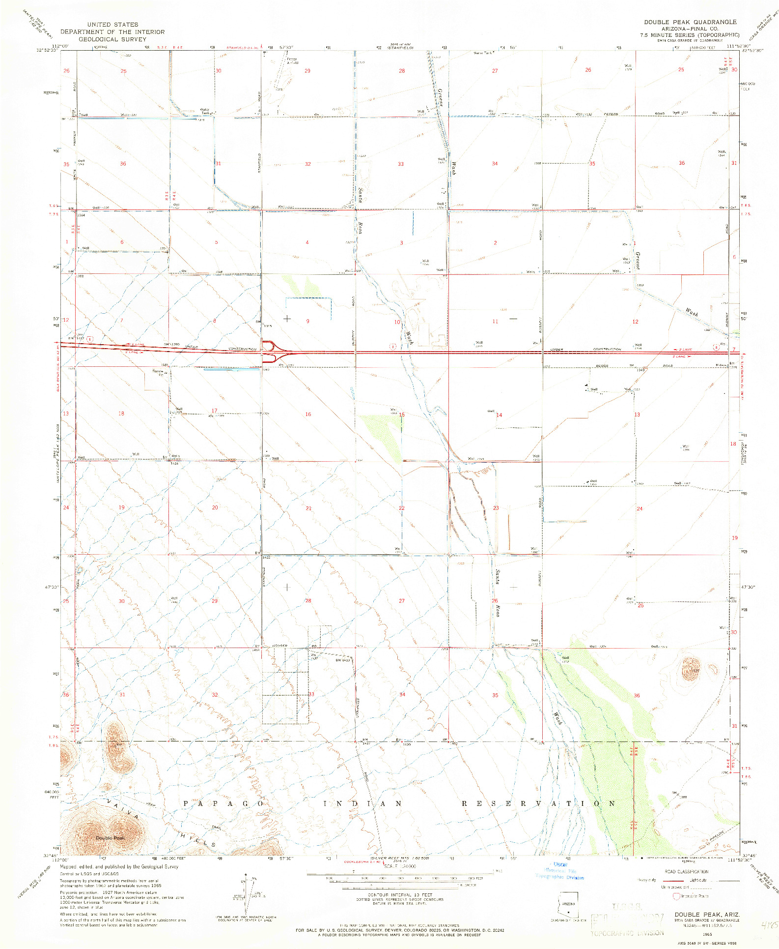 USGS 1:24000-SCALE QUADRANGLE FOR DOUBLE PEAK, AZ 1965
