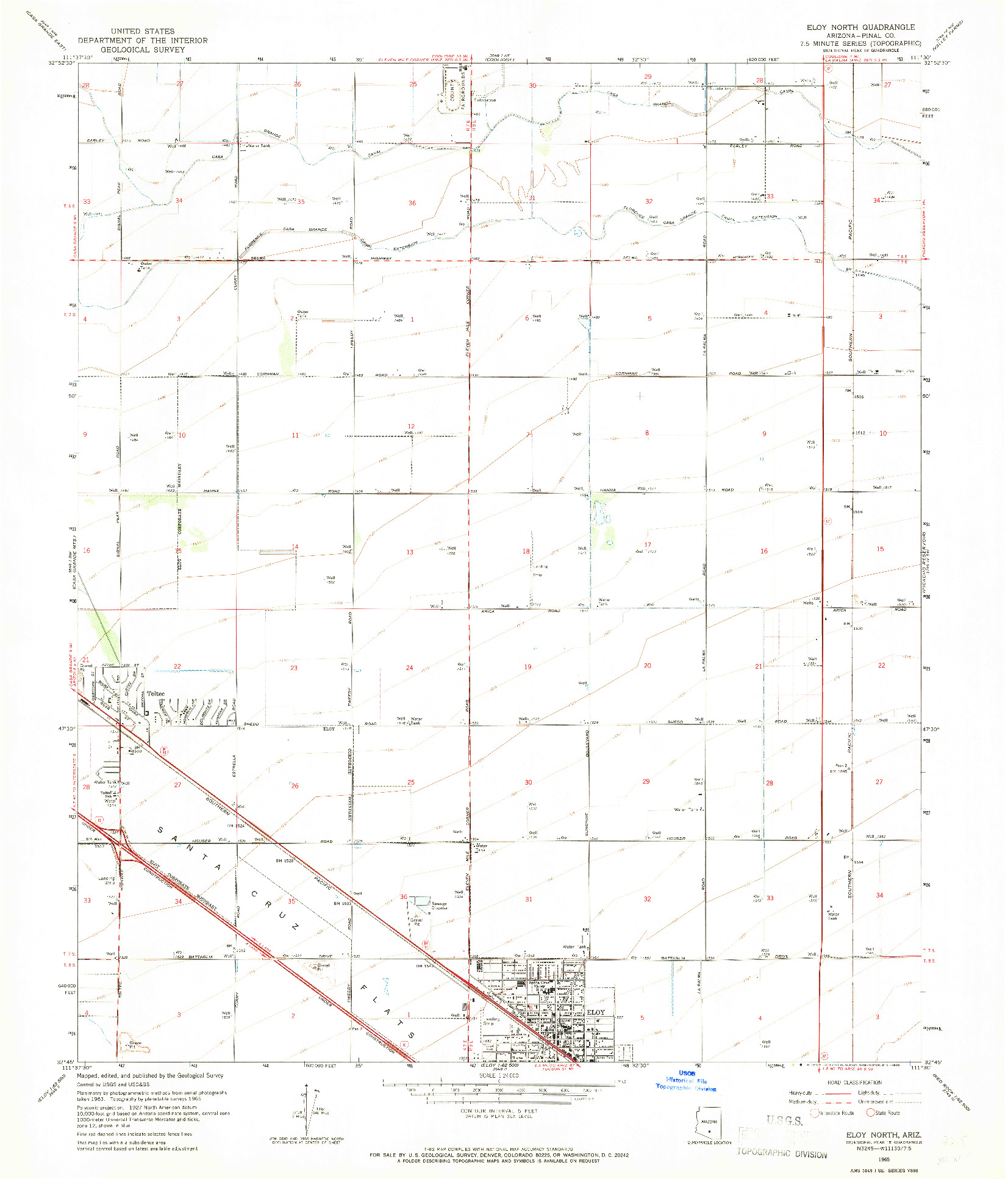 USGS 1:24000-SCALE QUADRANGLE FOR ELOY NORTH, AZ 1965