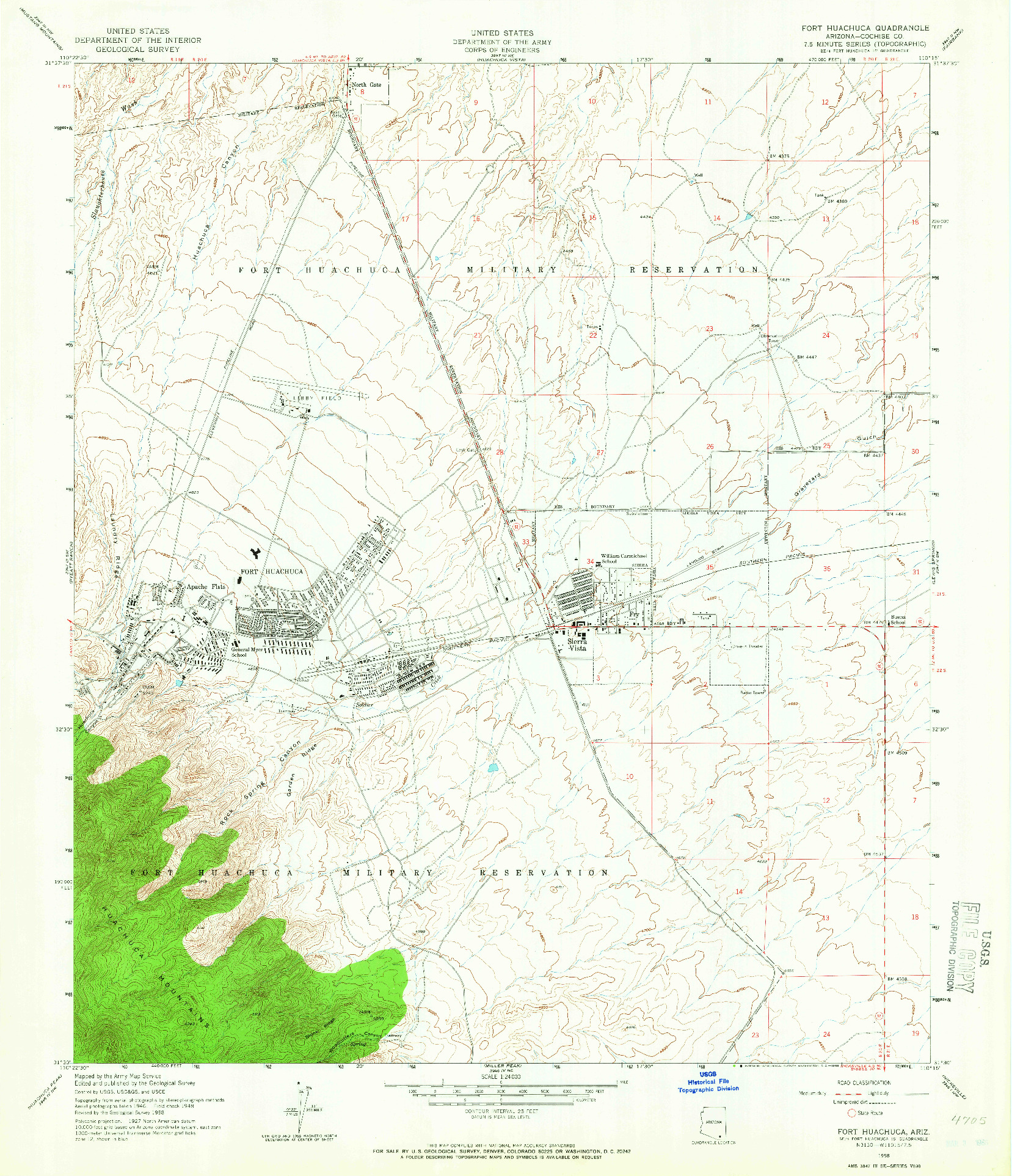 USGS 1:24000-SCALE QUADRANGLE FOR FORT HUACHUCA, AZ 1958