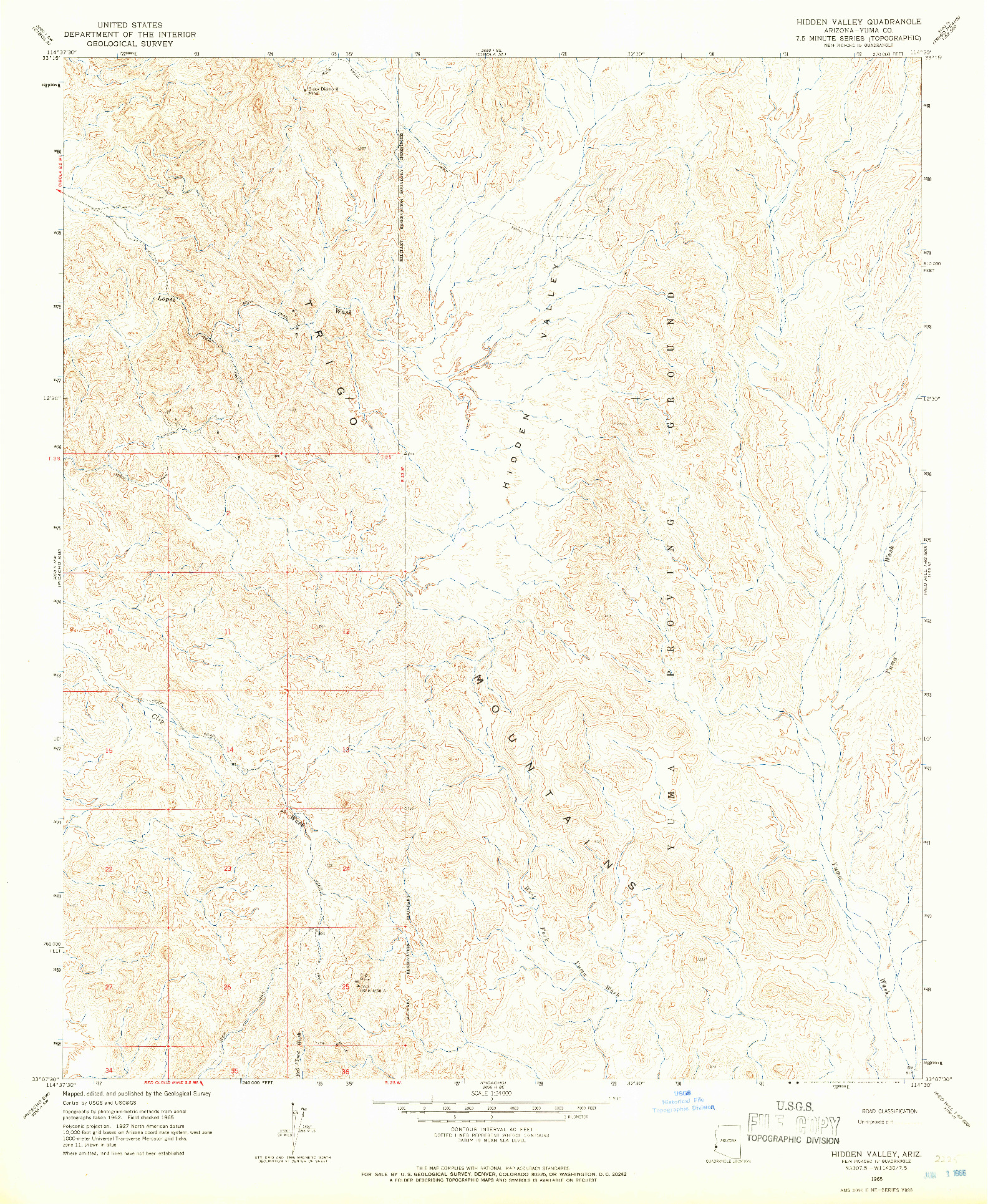 USGS 1:24000-SCALE QUADRANGLE FOR HIDDEN VALLEY, AZ 1965