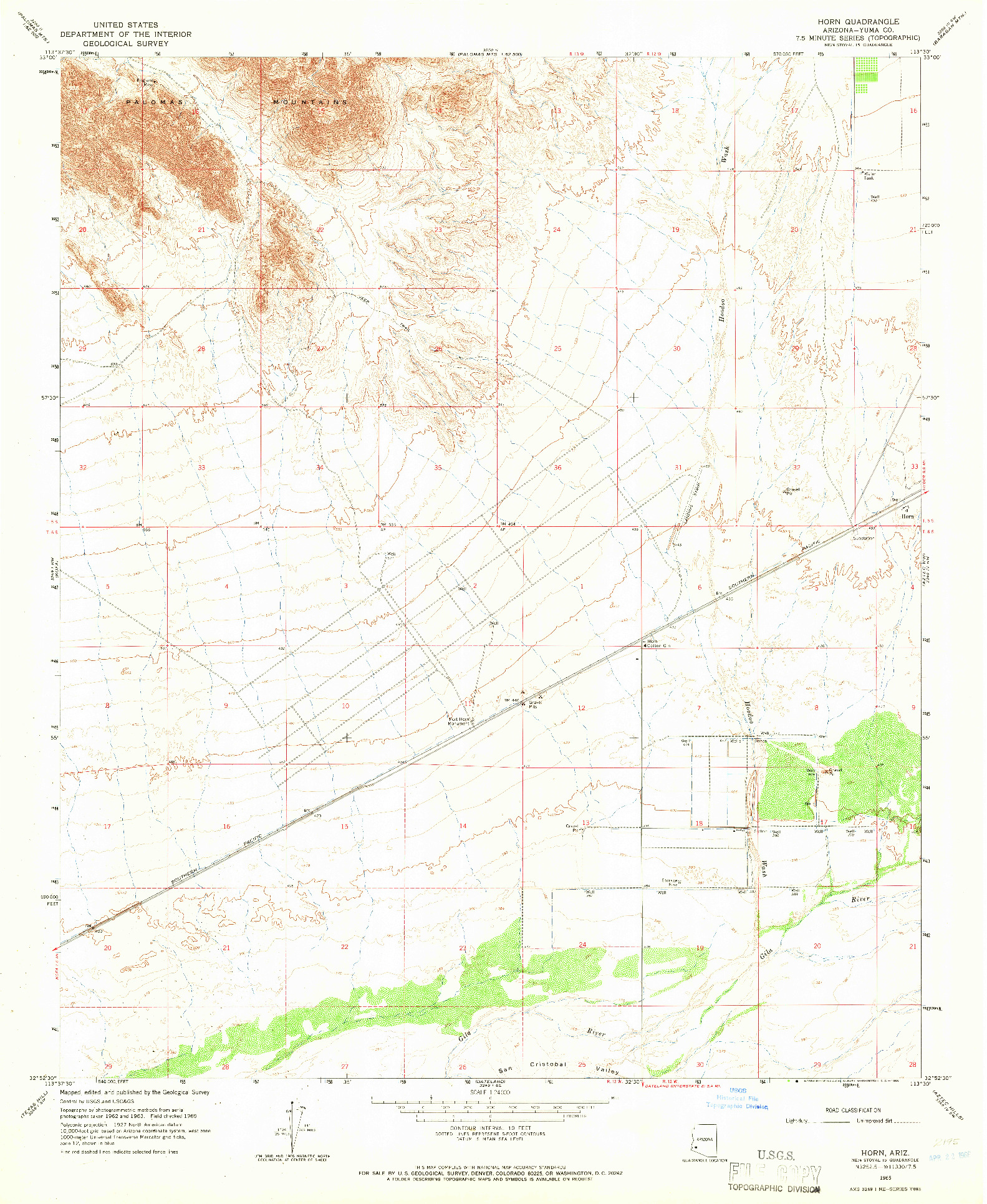 USGS 1:24000-SCALE QUADRANGLE FOR HORN, AZ 1965