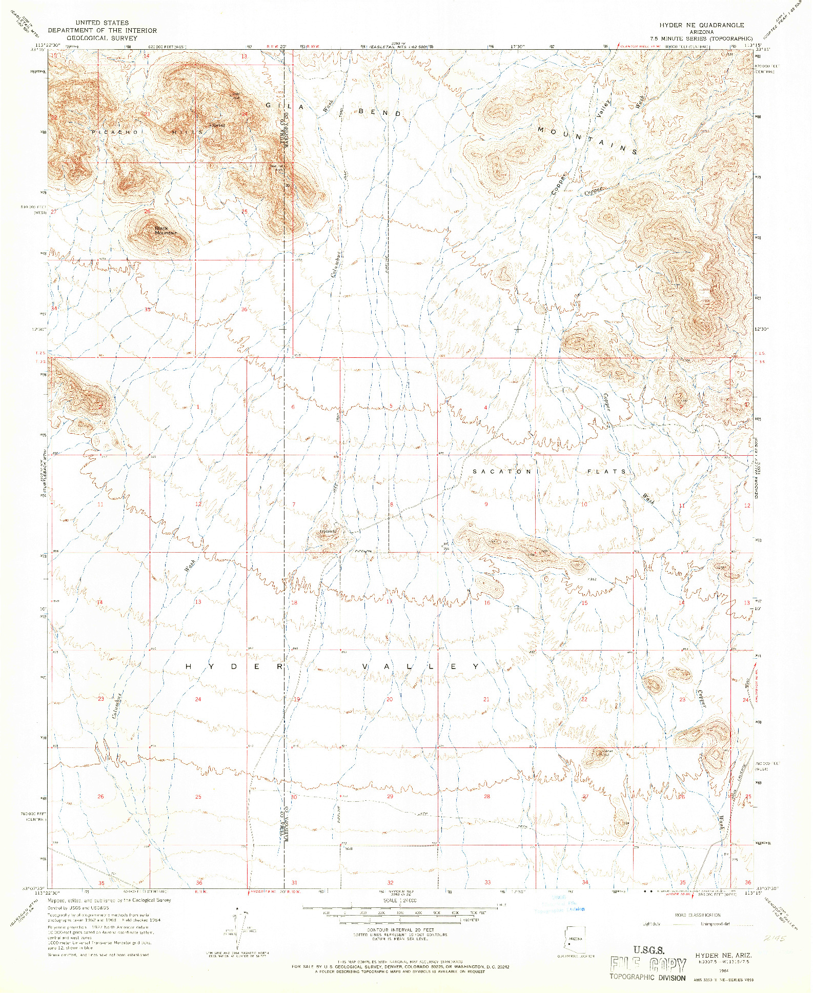 USGS 1:24000-SCALE QUADRANGLE FOR HYDER NE, AZ 1964