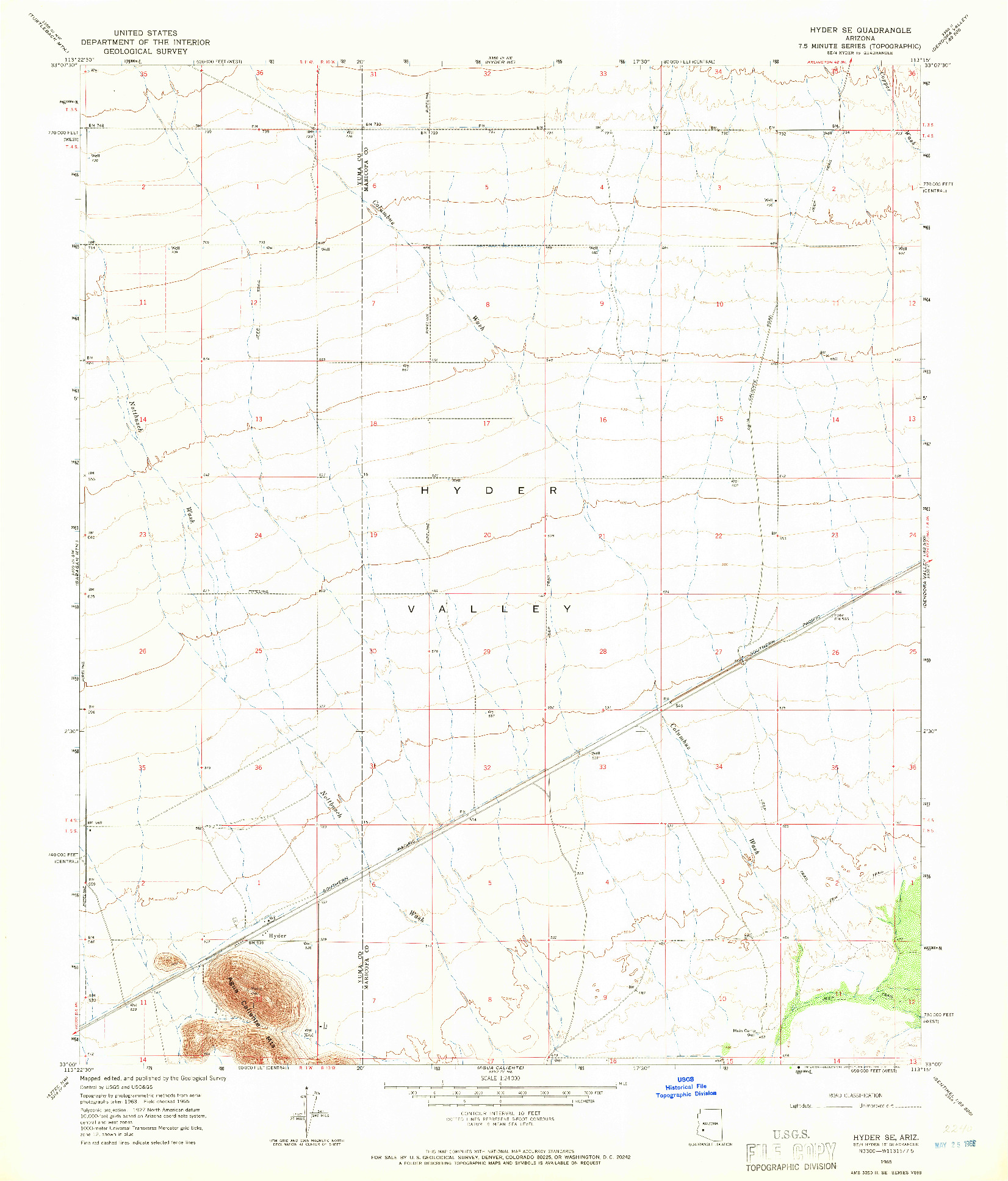 USGS 1:24000-SCALE QUADRANGLE FOR HYDER SE, AZ 1965