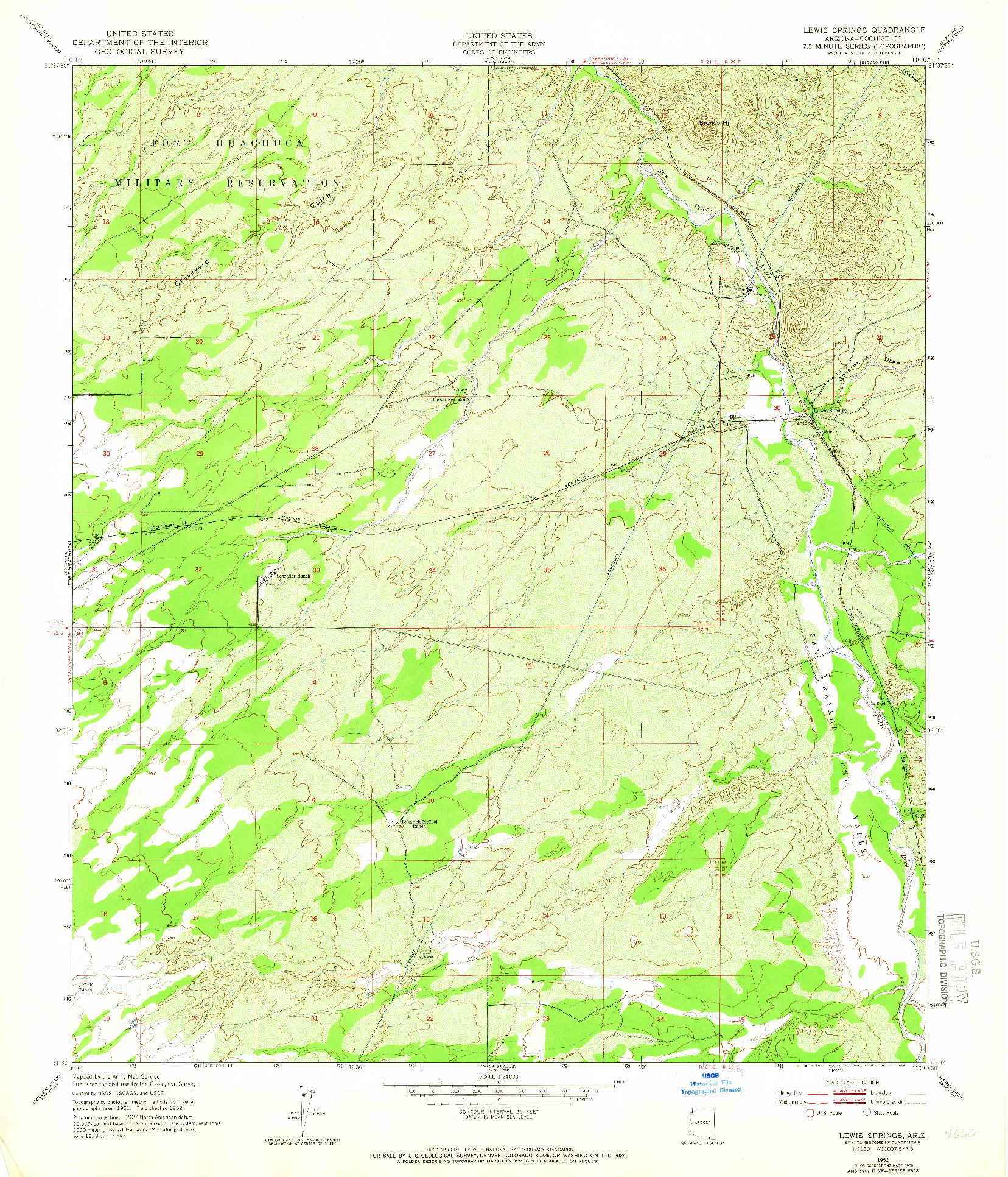 USGS 1:24000-SCALE QUADRANGLE FOR LEWIS SPRINGS, AZ 1952