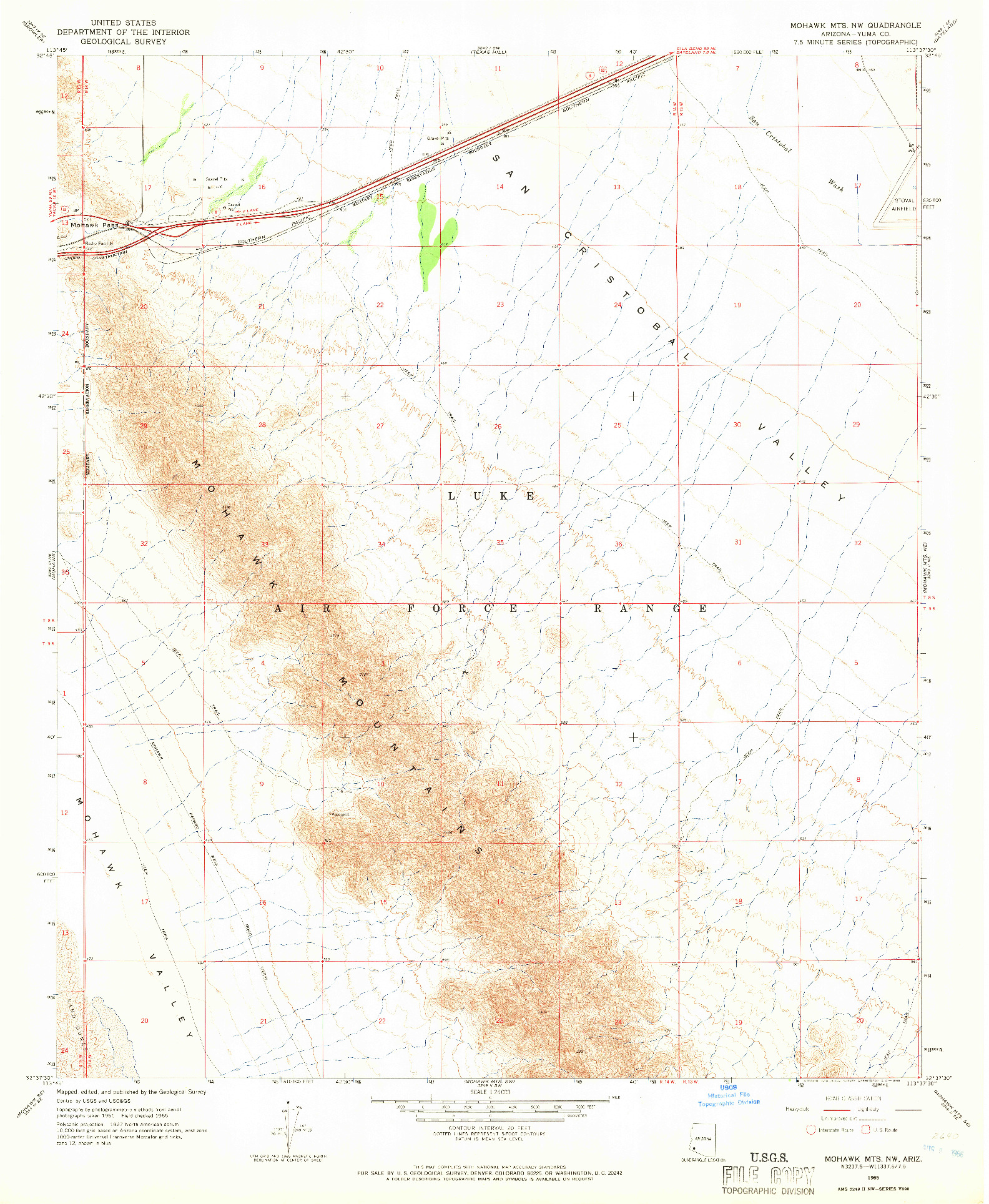 USGS 1:24000-SCALE QUADRANGLE FOR MOHAWK MTS NW, AZ 1965