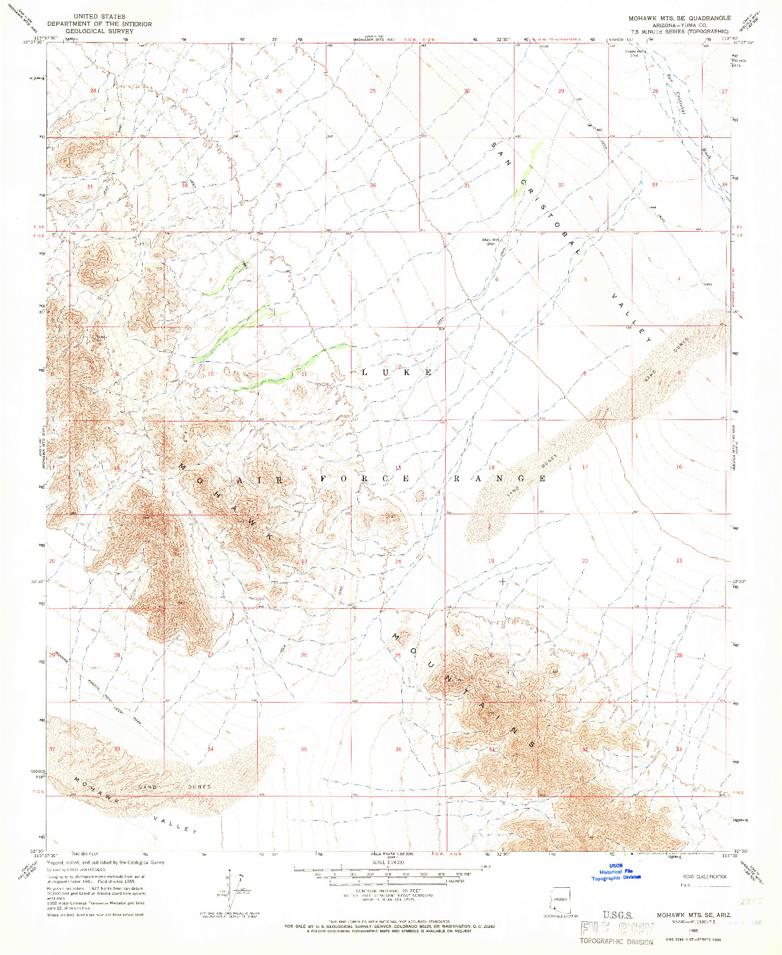 USGS 1:24000-SCALE QUADRANGLE FOR MOHAWK MTS SE, AZ 1965