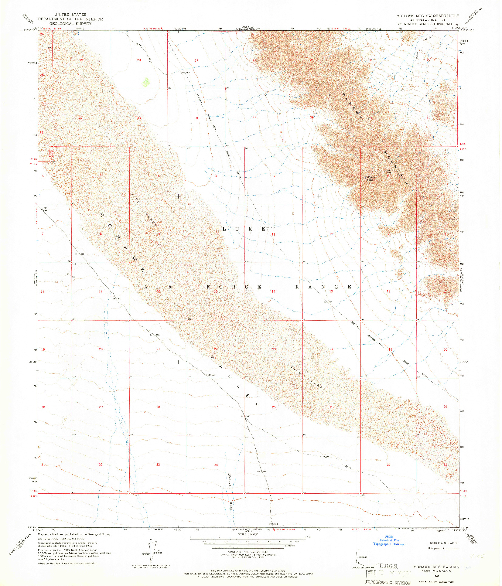 USGS 1:24000-SCALE QUADRANGLE FOR MOHAWK MTS SW, AZ 1965